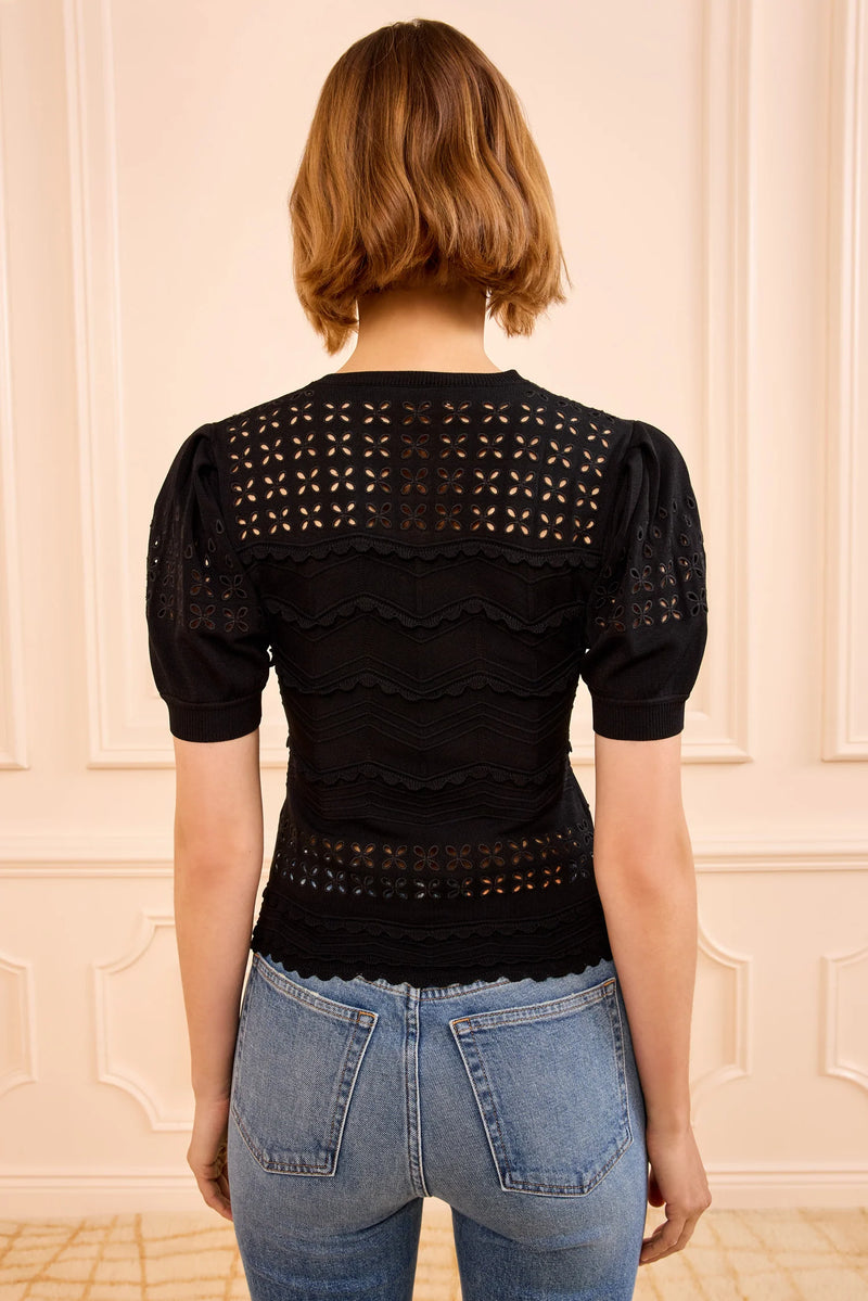 Marcelena eyelet knit top, black