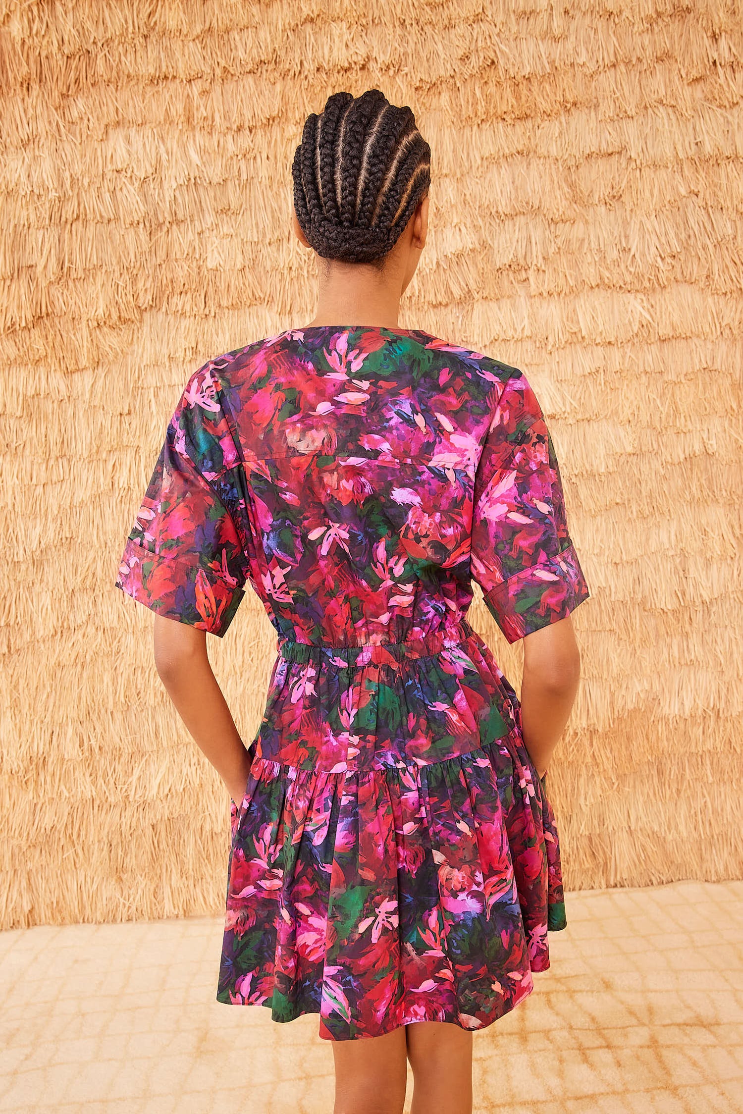 Nadira Dress, hibiscus brushstroke floral print