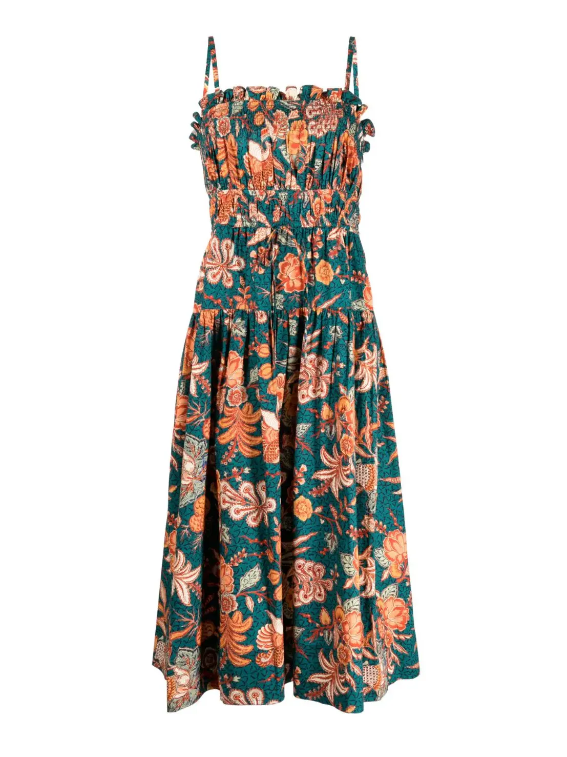 ULLA JOHNSON: Lisbet poplin strap dress, turquoise hibiscus print . Sold by My o My Helsinki. 