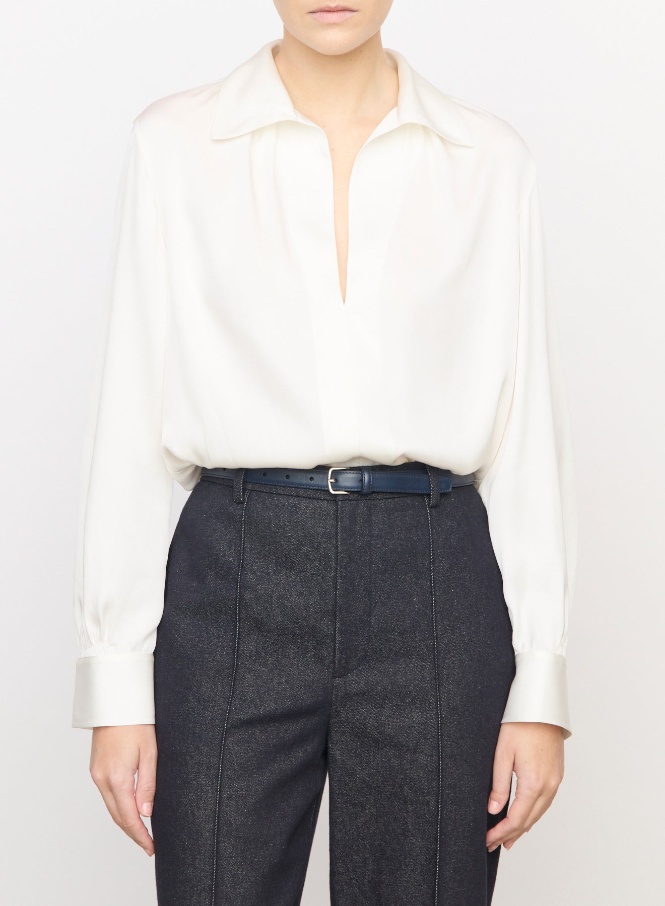 Placed Smocked L/S Blouse, White