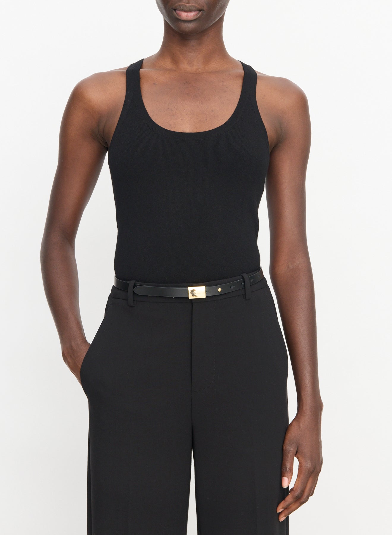 Stretch viscose scoop nk tank, black