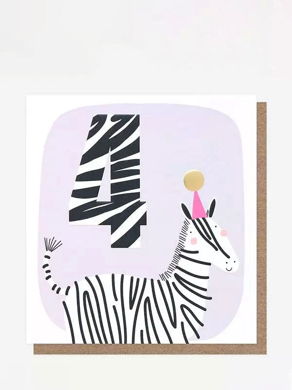 4th birthday party pals zebra, birthday card