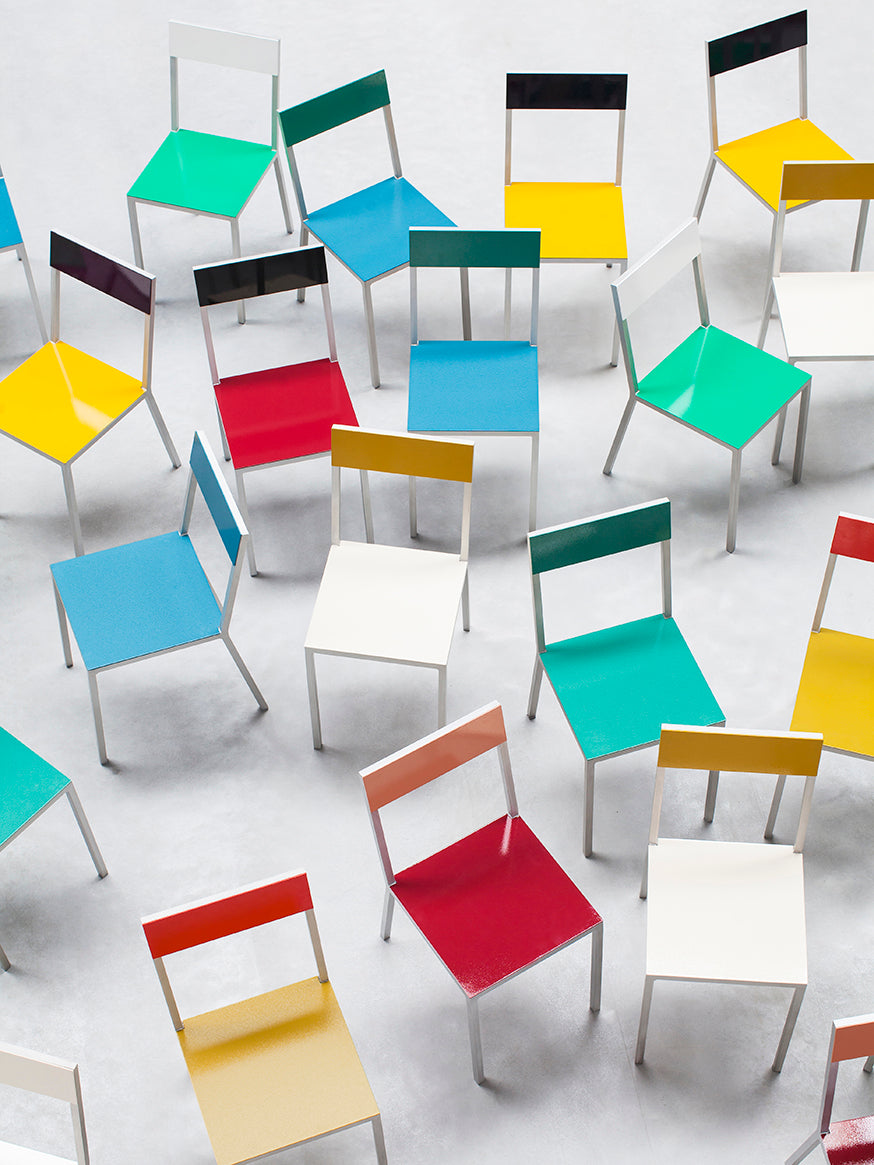 Valerie Objects: Alu chair by Muller Van Severen, burgundy and candy green