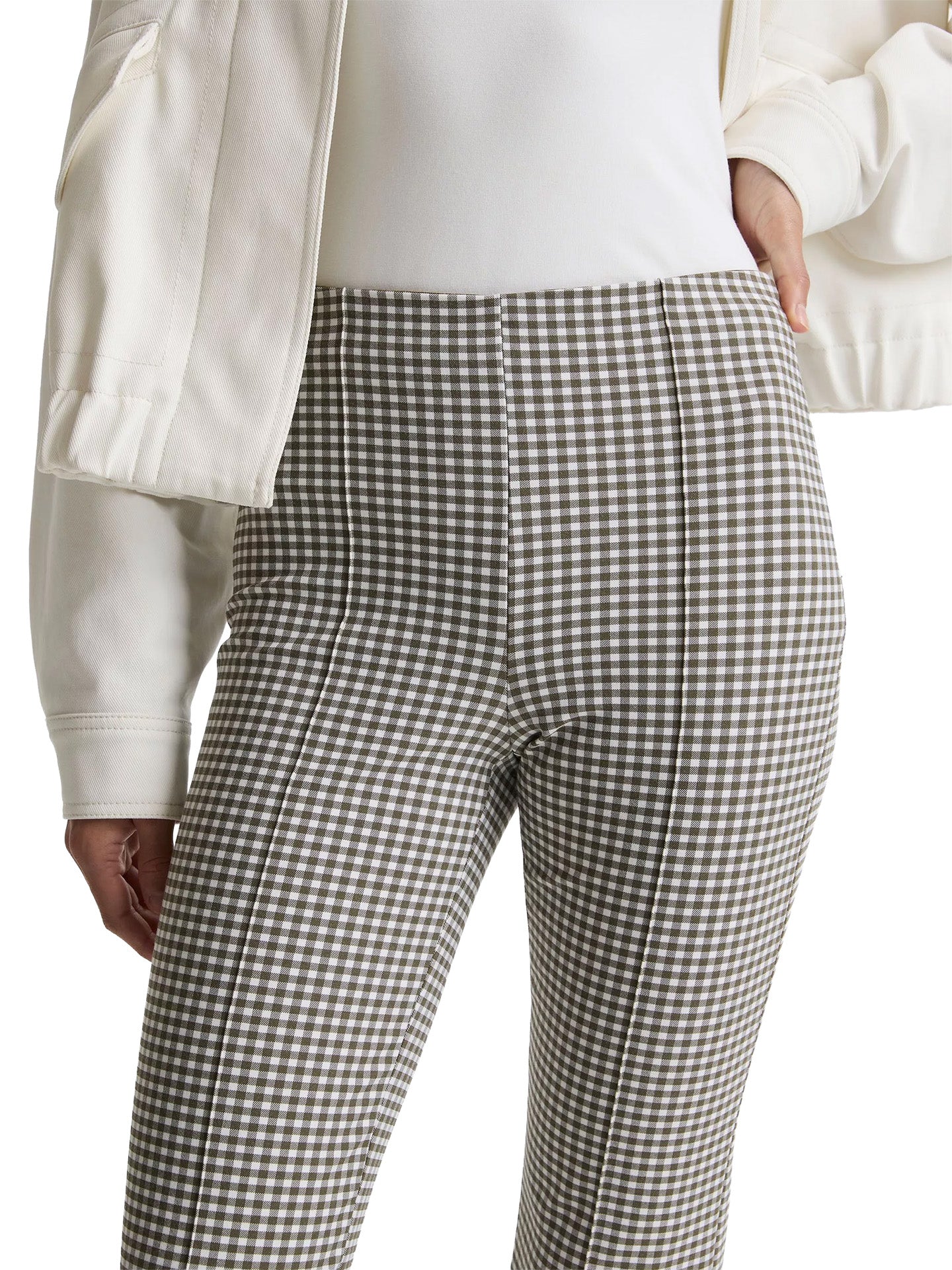 Niki mid rise gingham crop flare pants, khaki-white