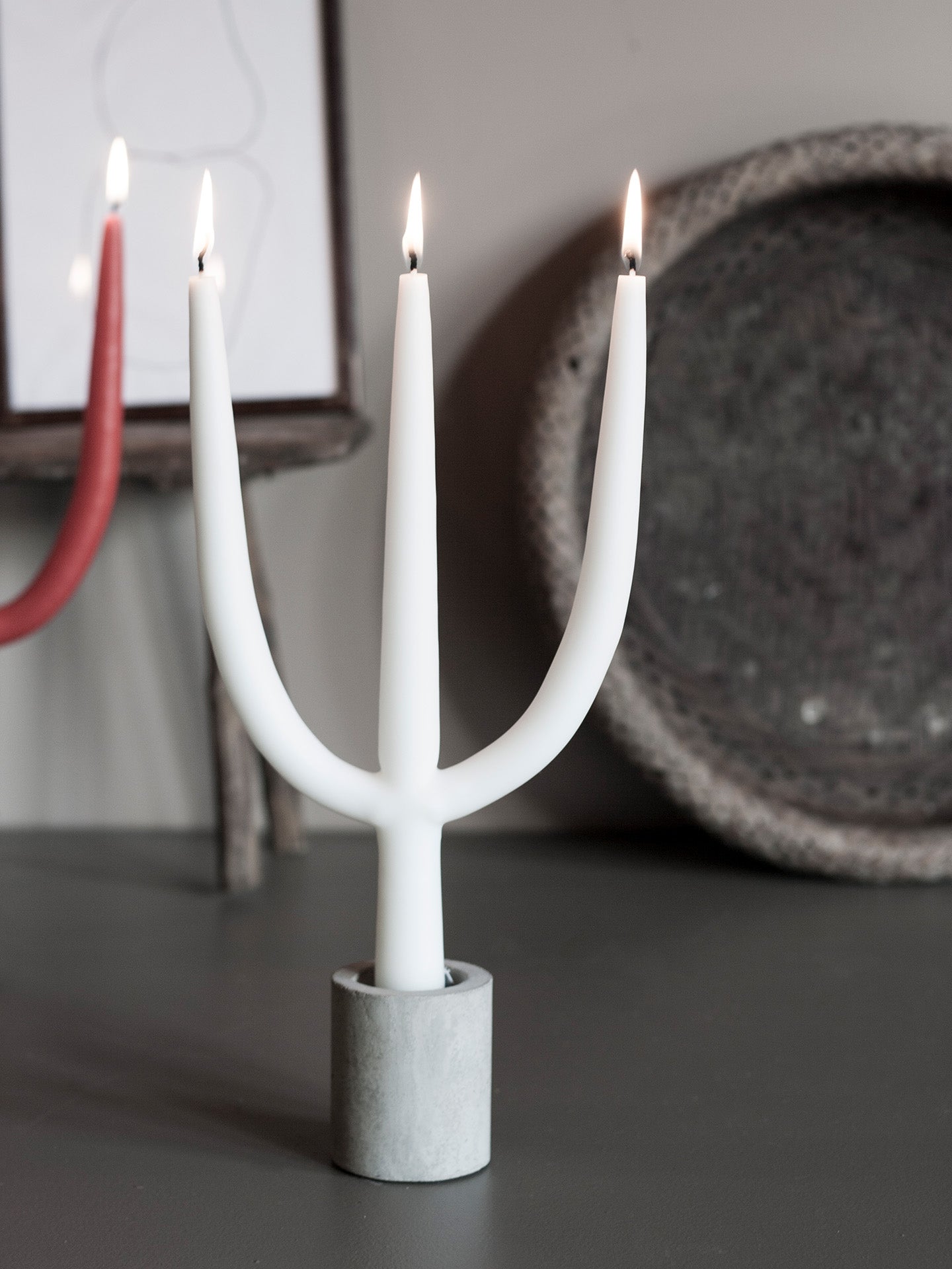 Branched 3-armed candle, white