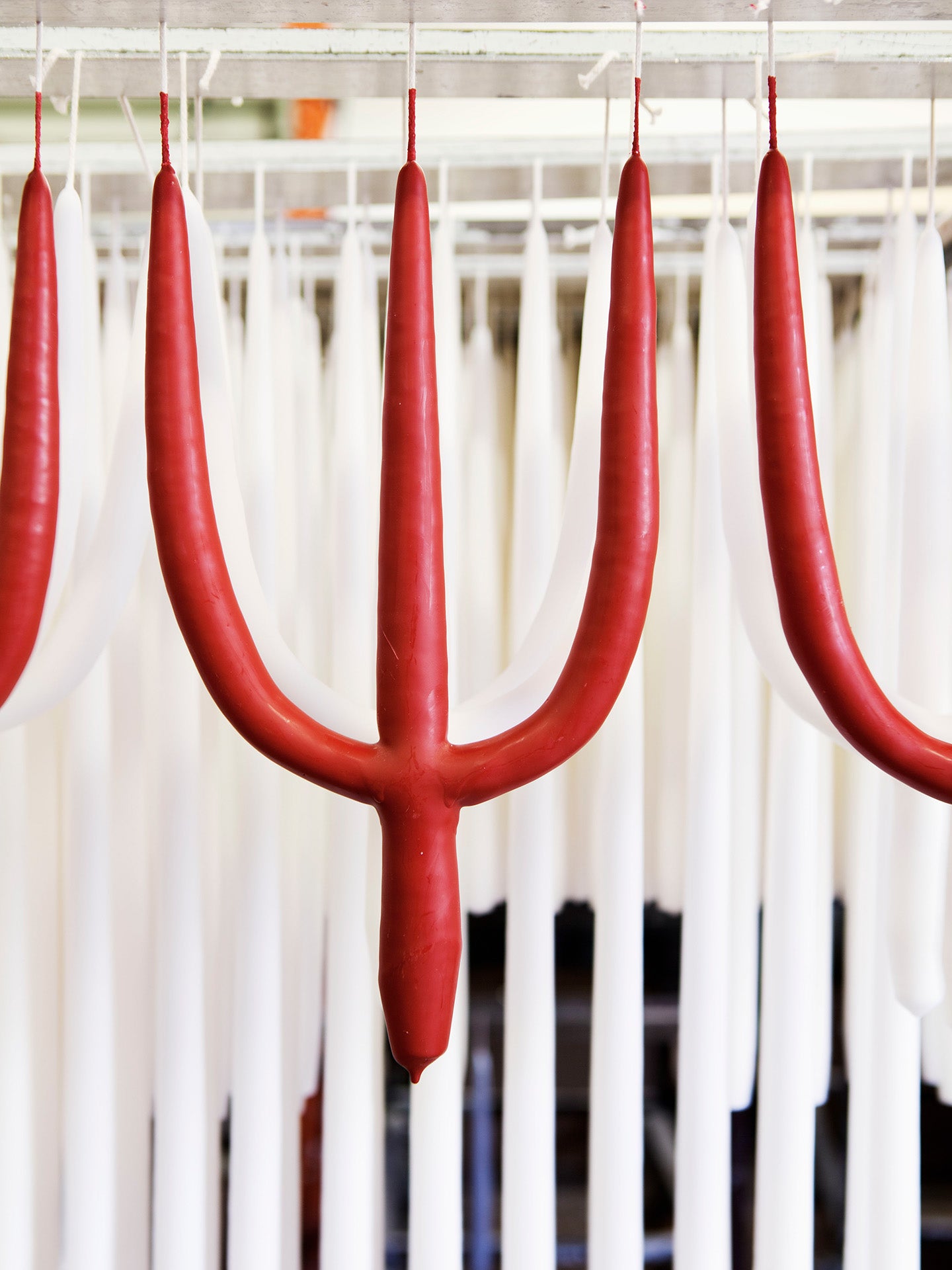 Branched 3-armed candle, white