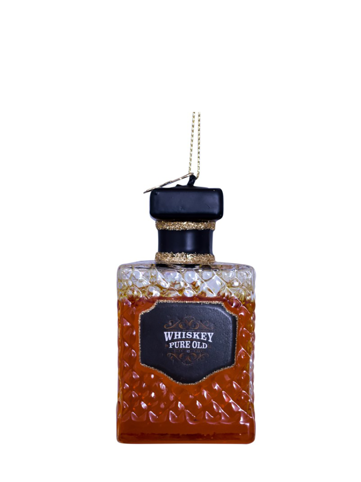 Whiskey bottle glass ornament