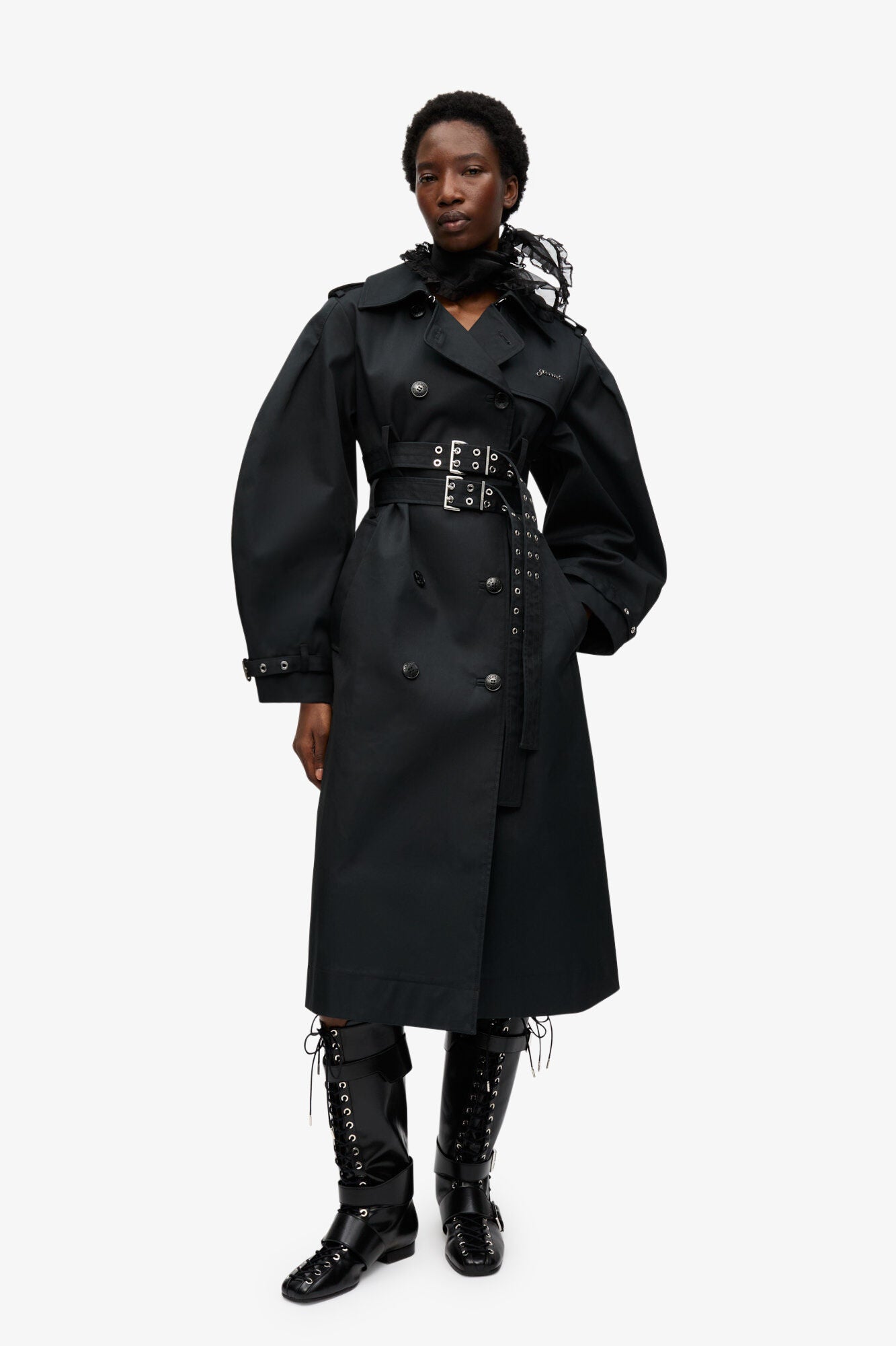 Bonded Cotton Trench Coat, Black