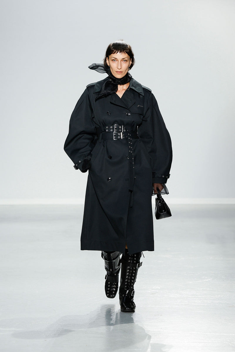 Bonded Cotton Trench Coat, Black