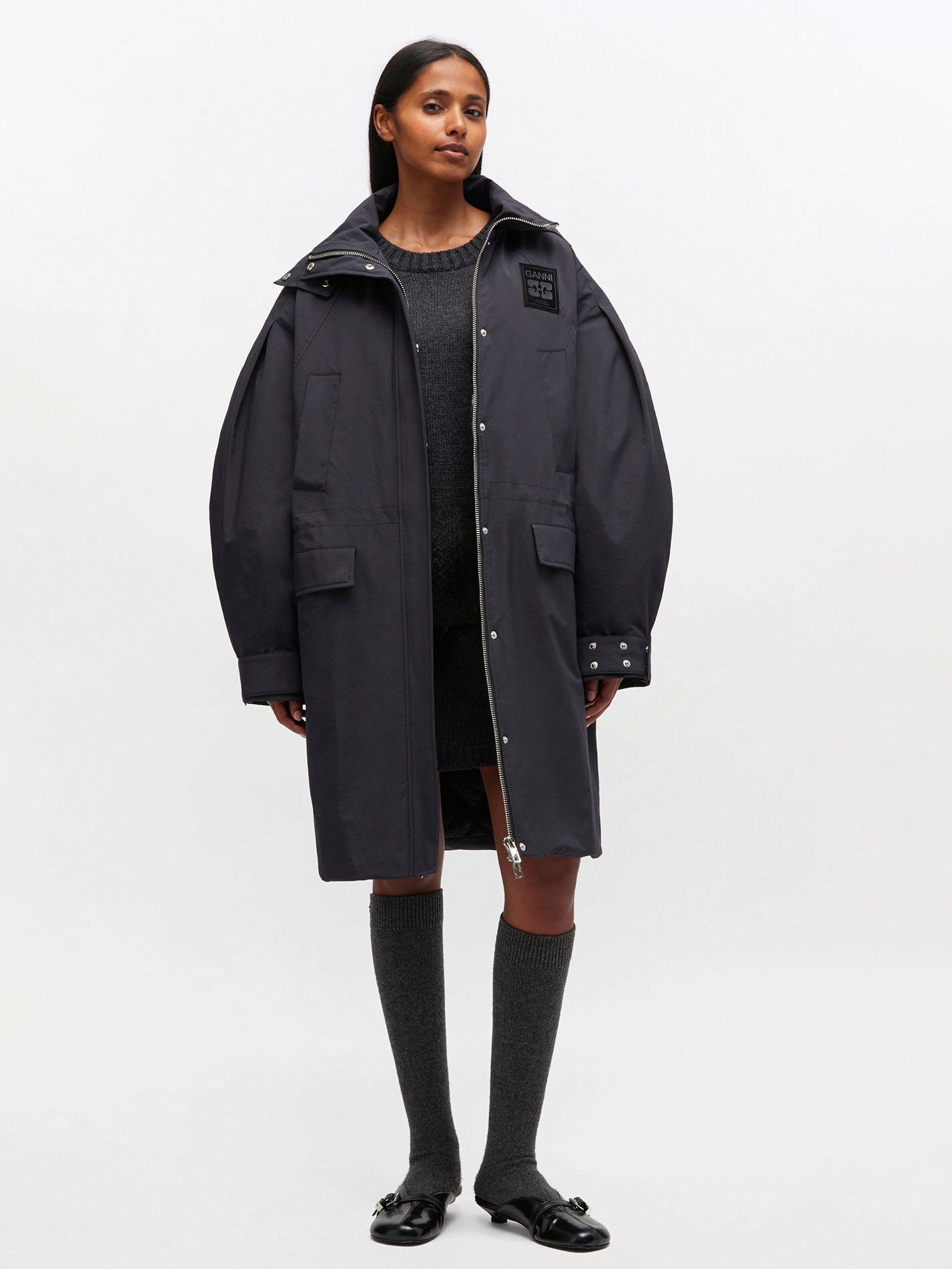 Ripstop tri-layer parka coat, dark grey