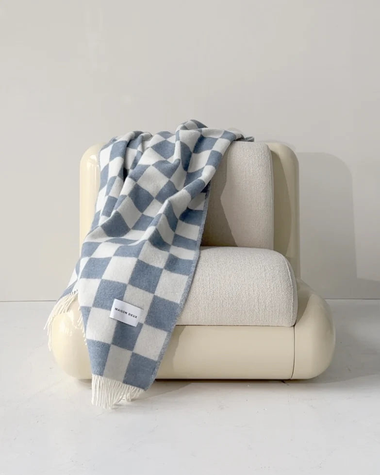 Checkerboard blanket XL, denim blue-white