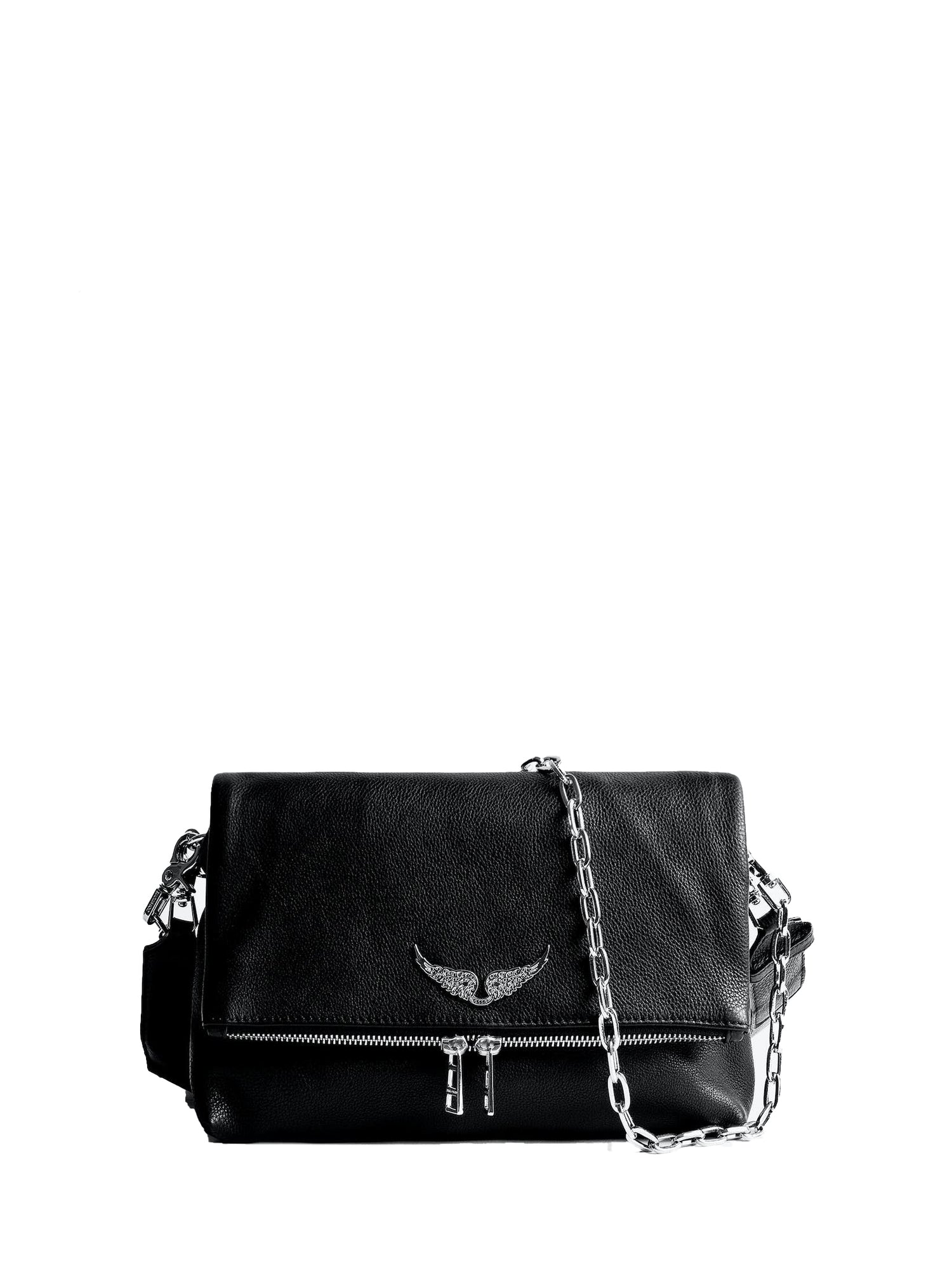 Rocky grained leather bag, black-silver