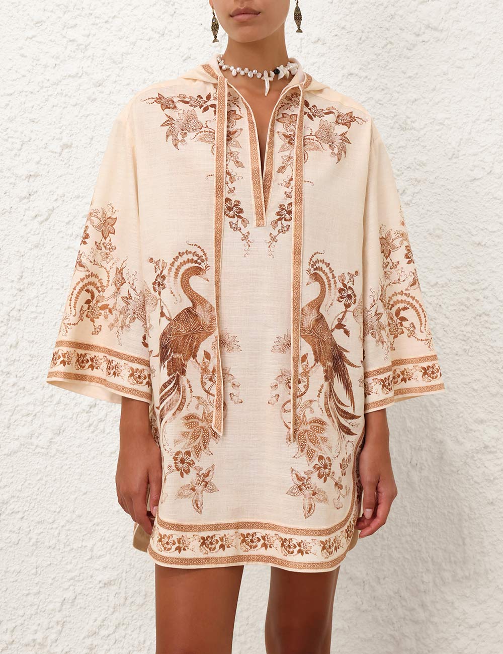 Ascension Tunic Mini Dress, cream-tan floral print