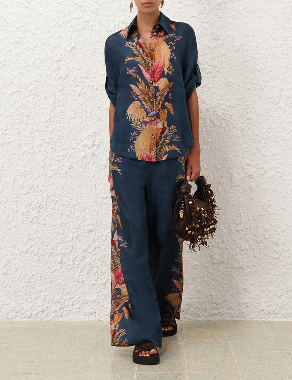 Ascension Relaxed Pant, dark blue palm floral print