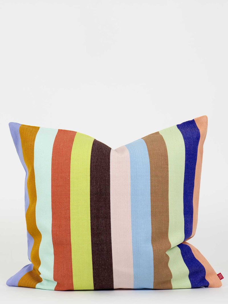 Colorful striped pillow on a white background