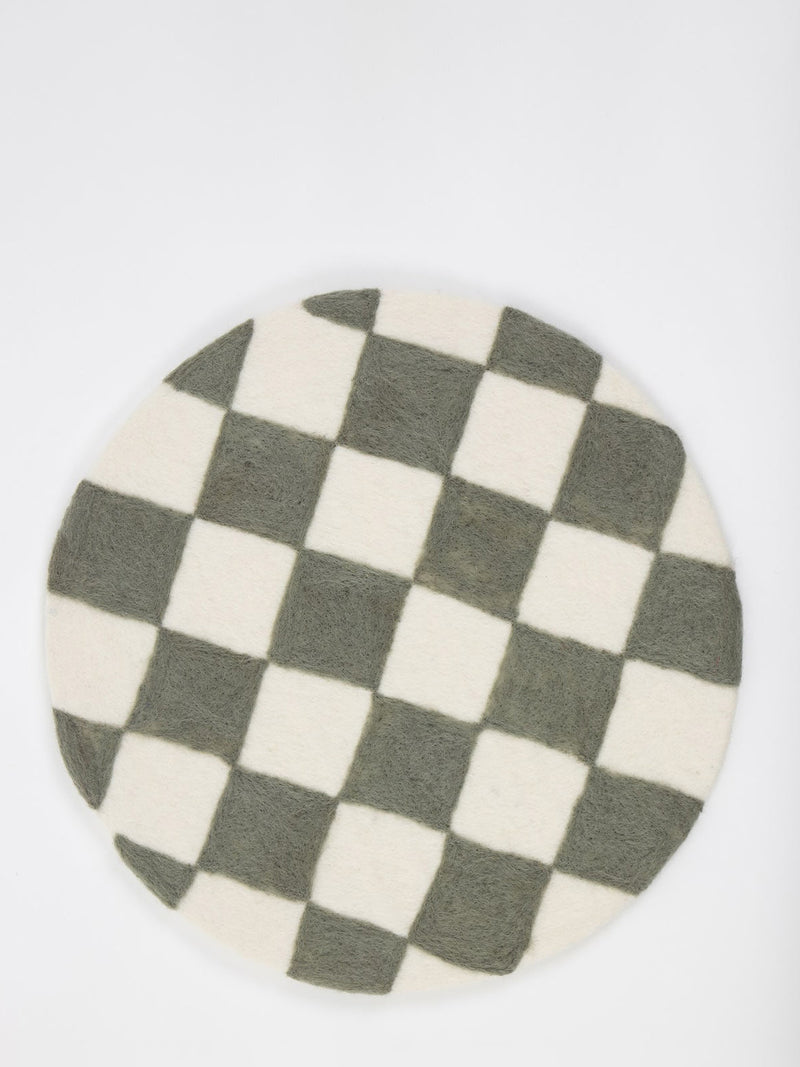 Chess felted wool seat pad, grey/natural white