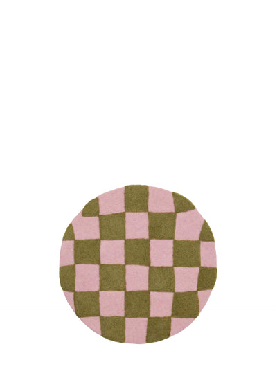 Chess felted wool seat pad, light pink/green