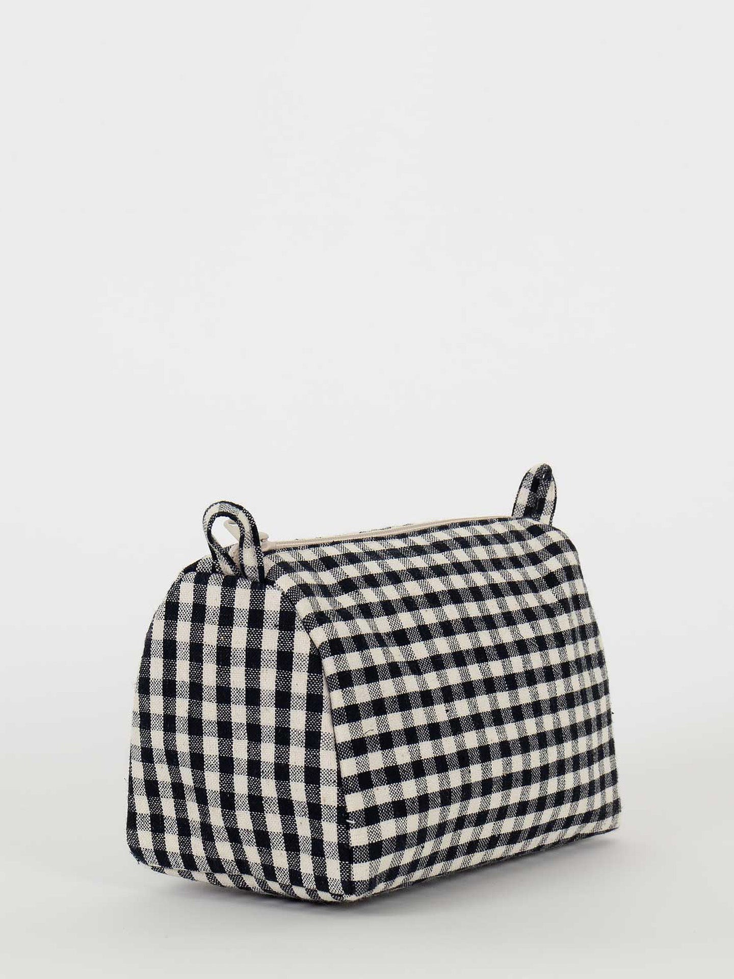 Nature eco small toiletry bag, black-ivory gingham