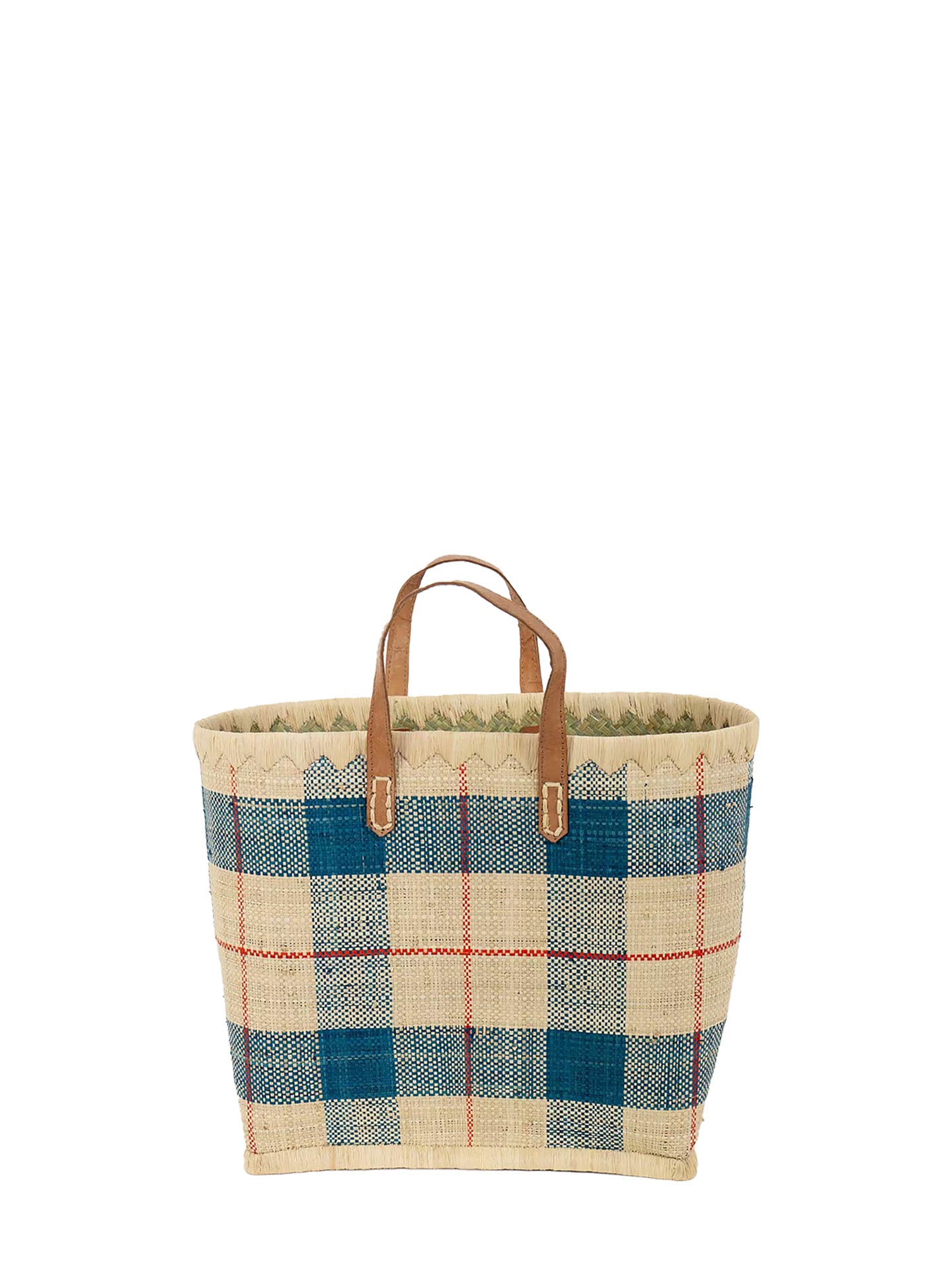 Checkered raffia bag, blue/nature, 2 sizes
