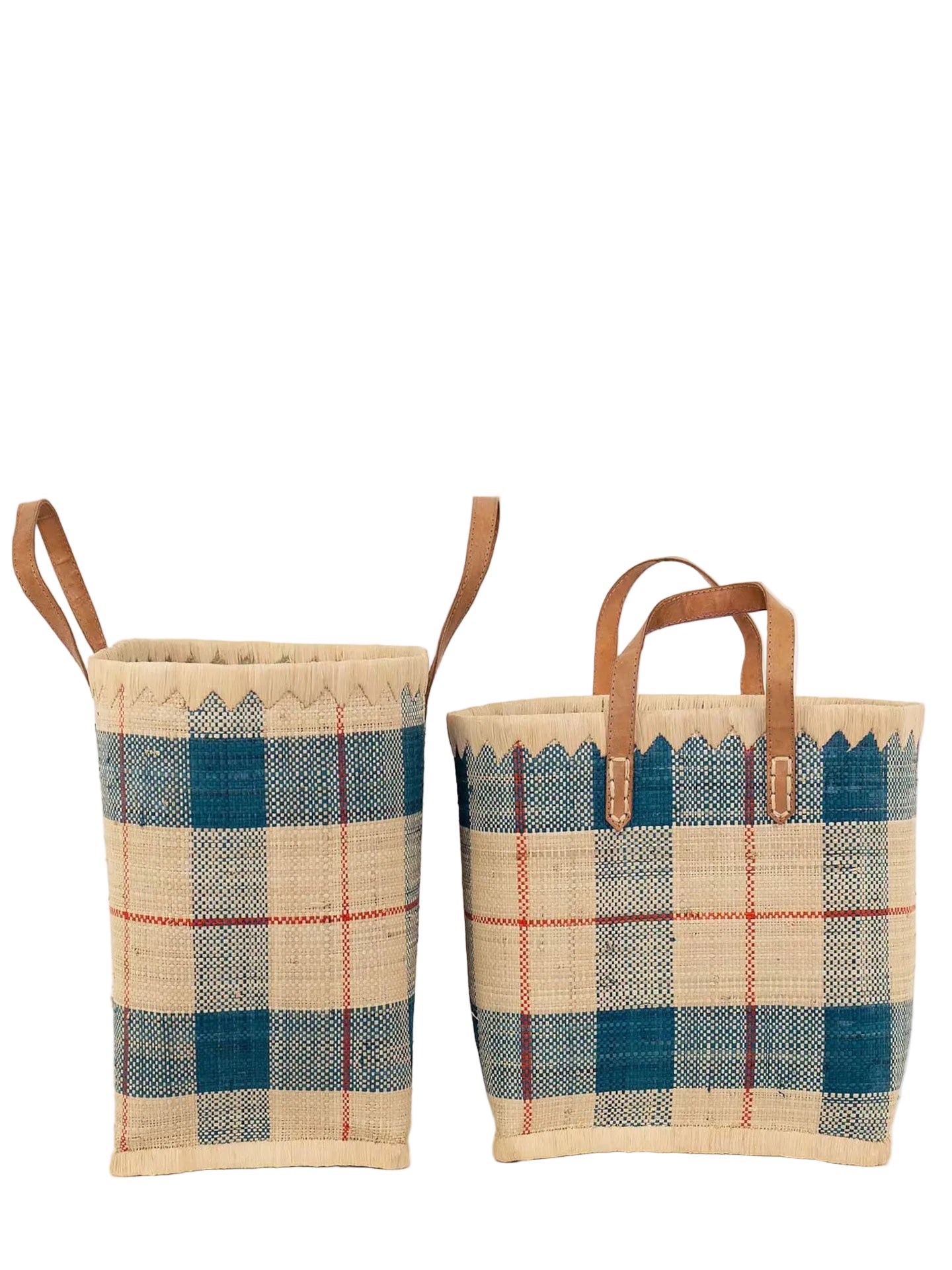 Checkered raffia bag, blue/nature, 2 sizes
