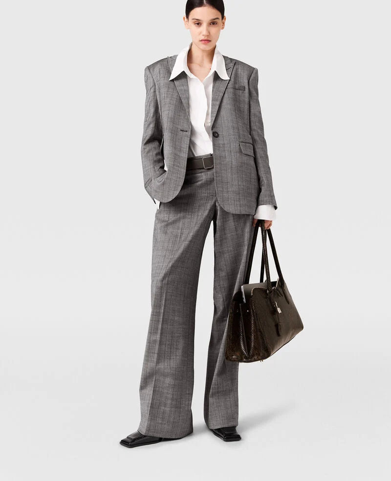 Pinstripe loose suit trousers, grey