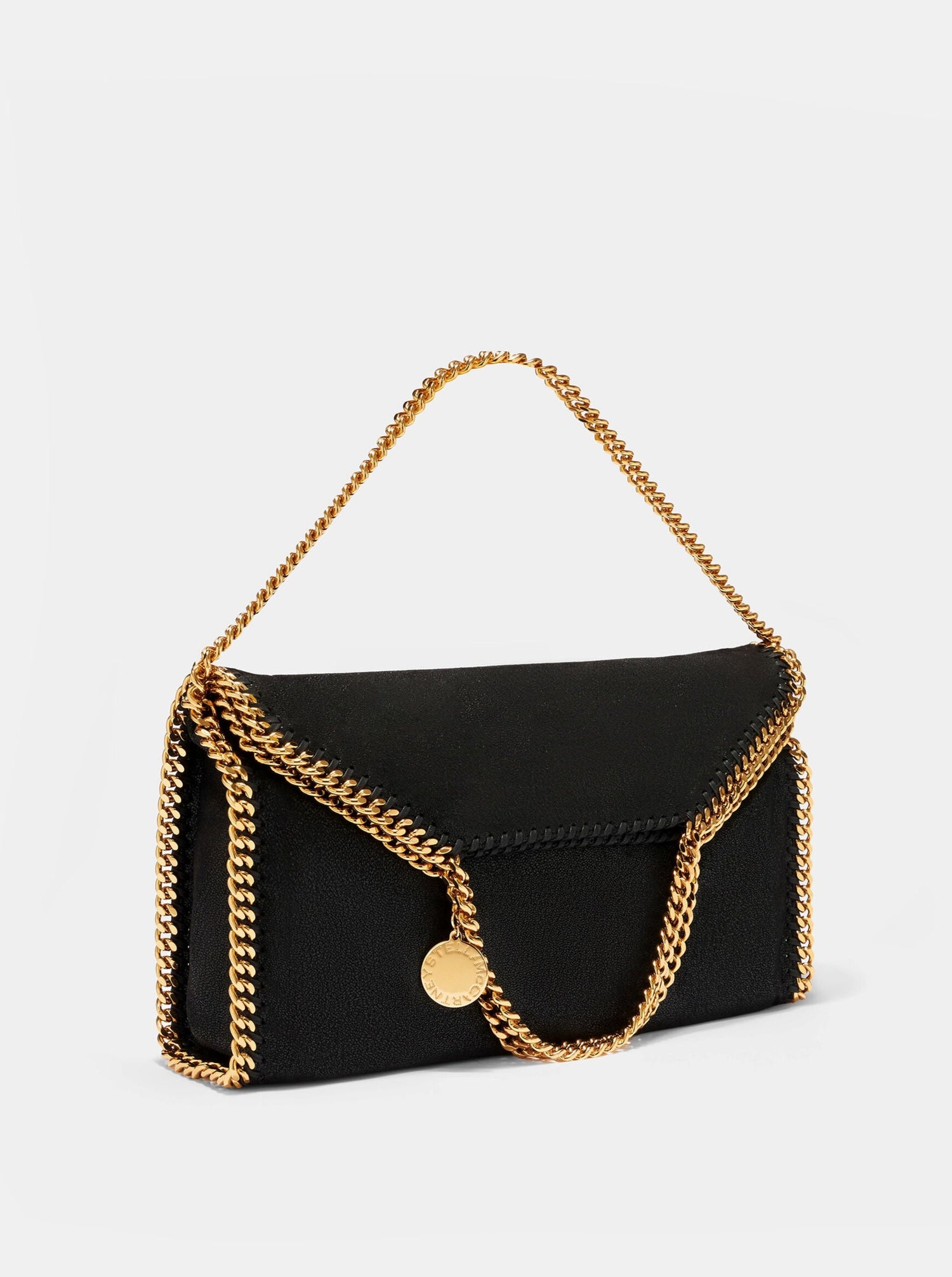 Falabella fold over tote, black w. gold chain