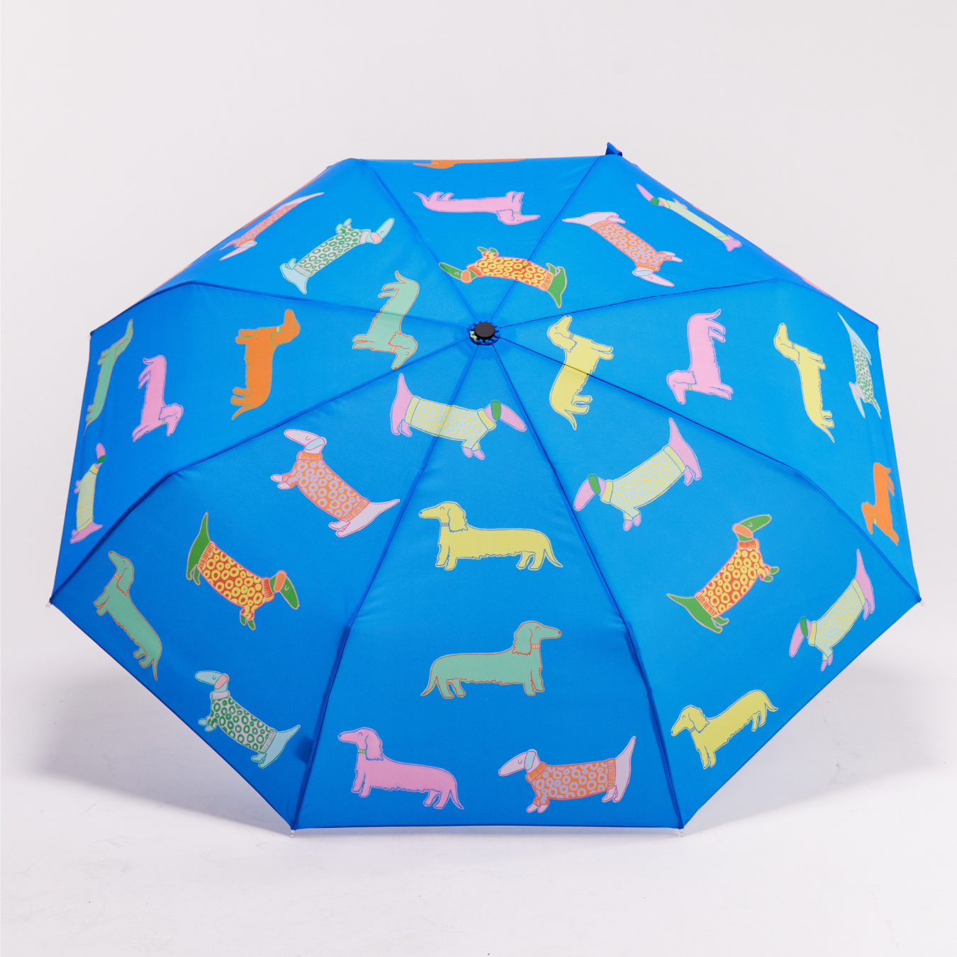 Dachshund print duck umbrella, dogs in blue