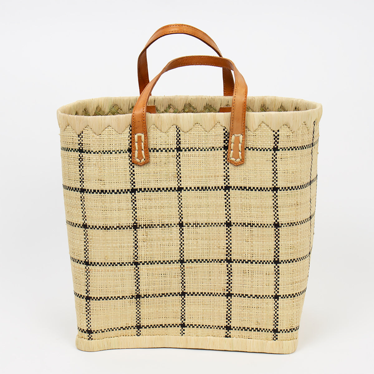 Checkered raffia bag, 2 sizes