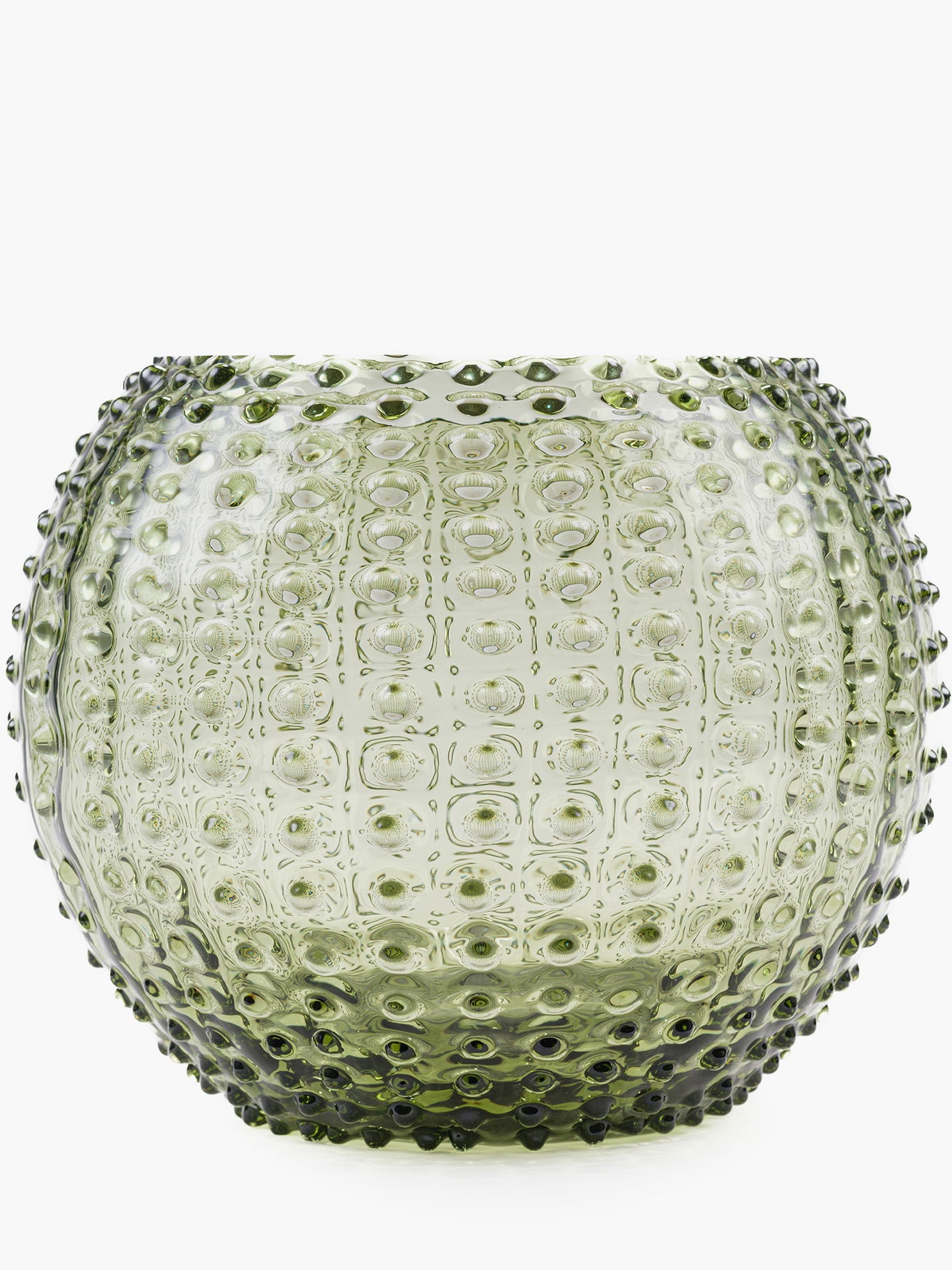 Large Globe hobnail vase, olive green (24cm)