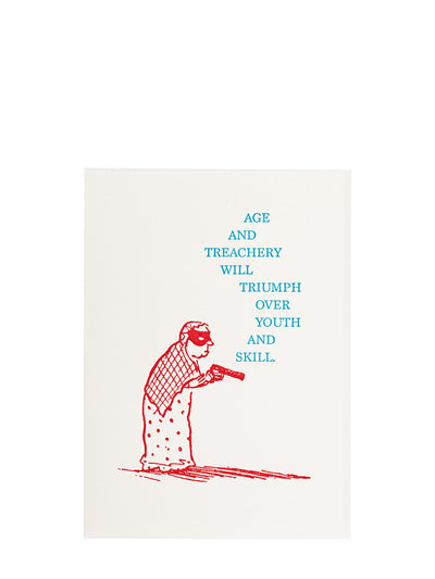 Age treachery (granny with a gun) large birthay card