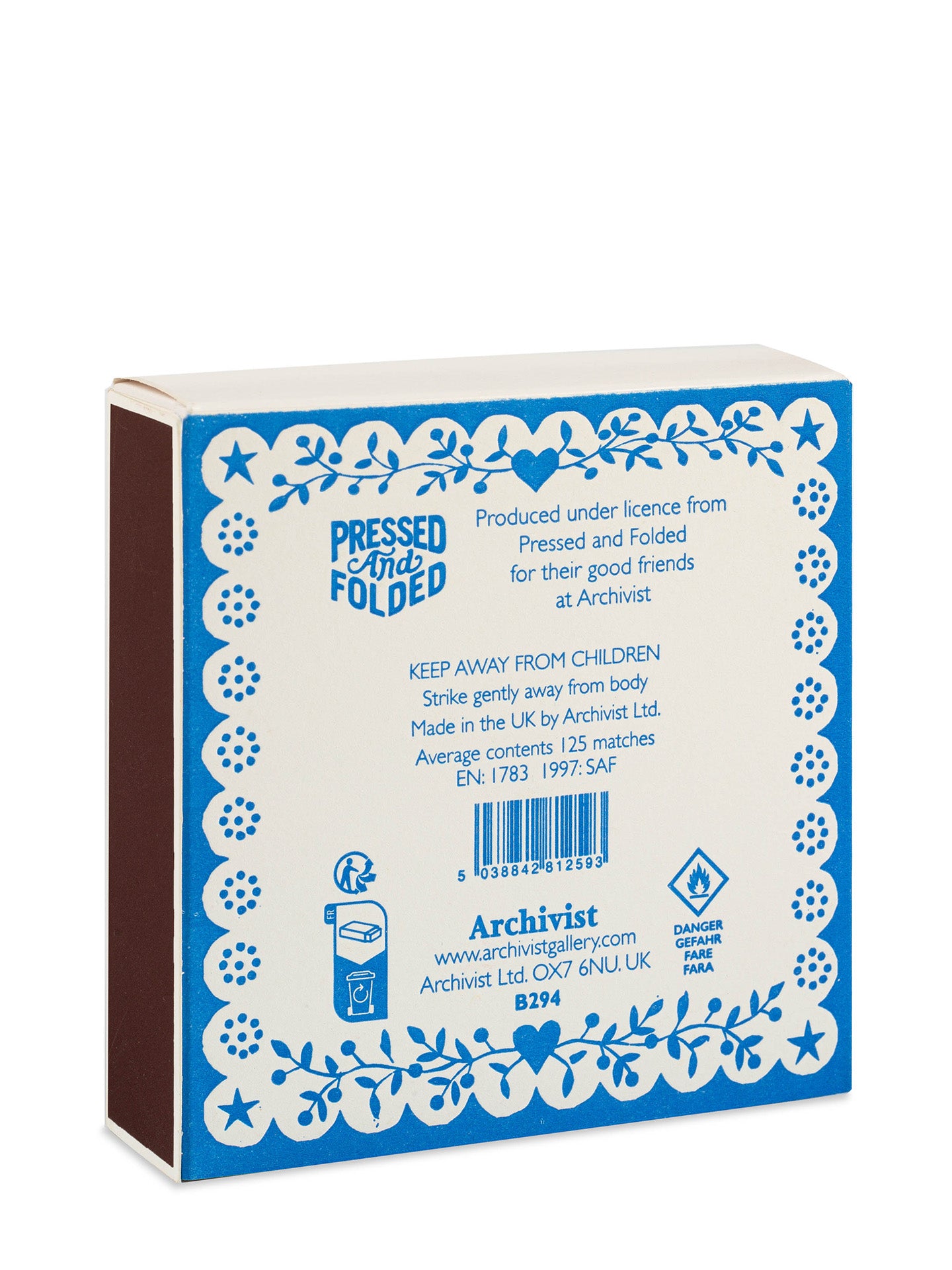 Safety matches blue matches w/ Pressed and Folded Studio