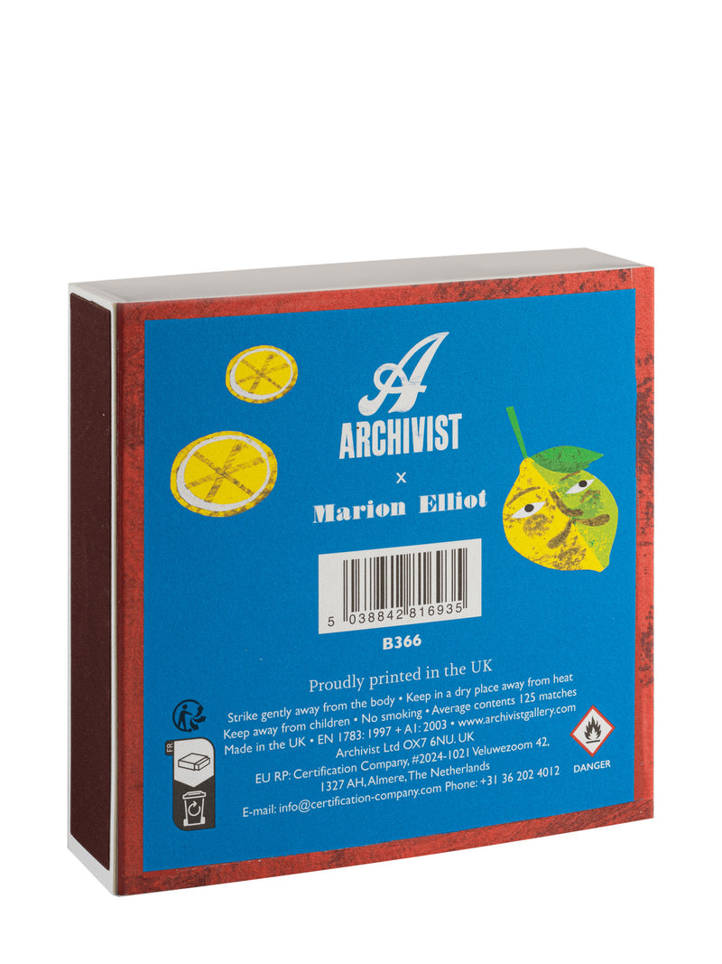 Product packaging with blue label featuring lemon illustrations and 'Archivist' branding.