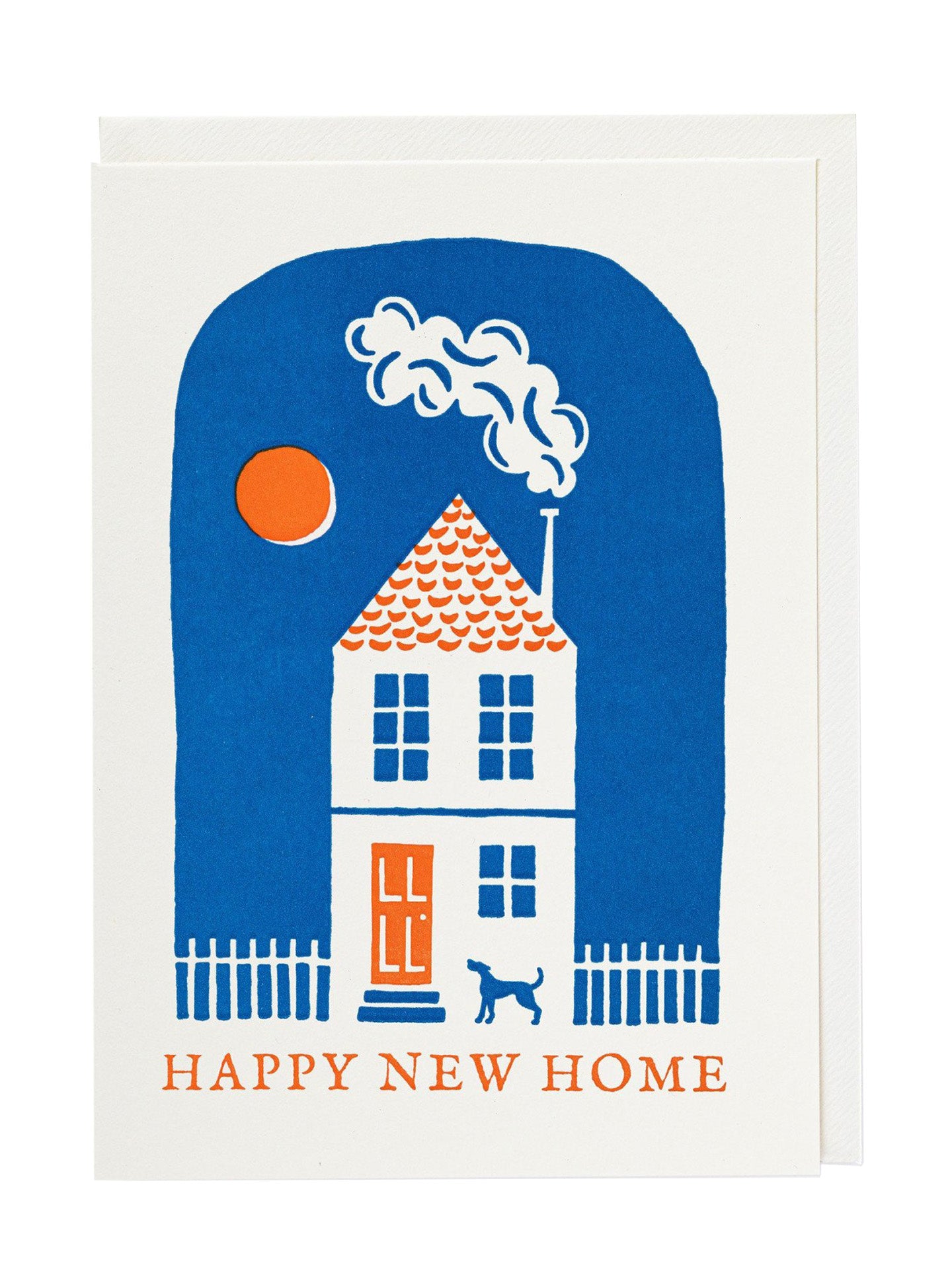 Happy blue house new home card