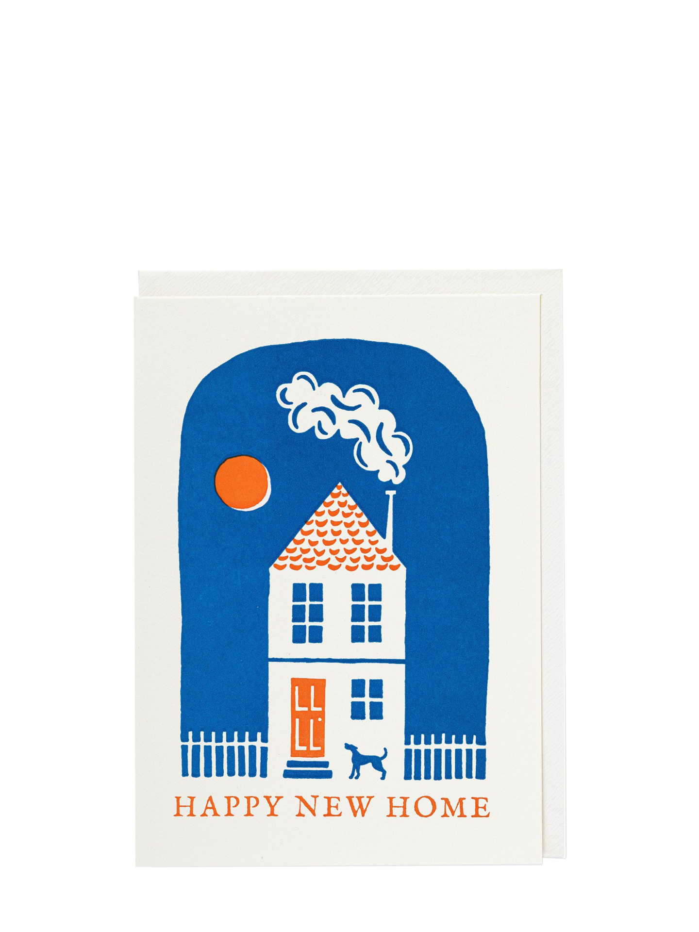 Happy blue house new home card