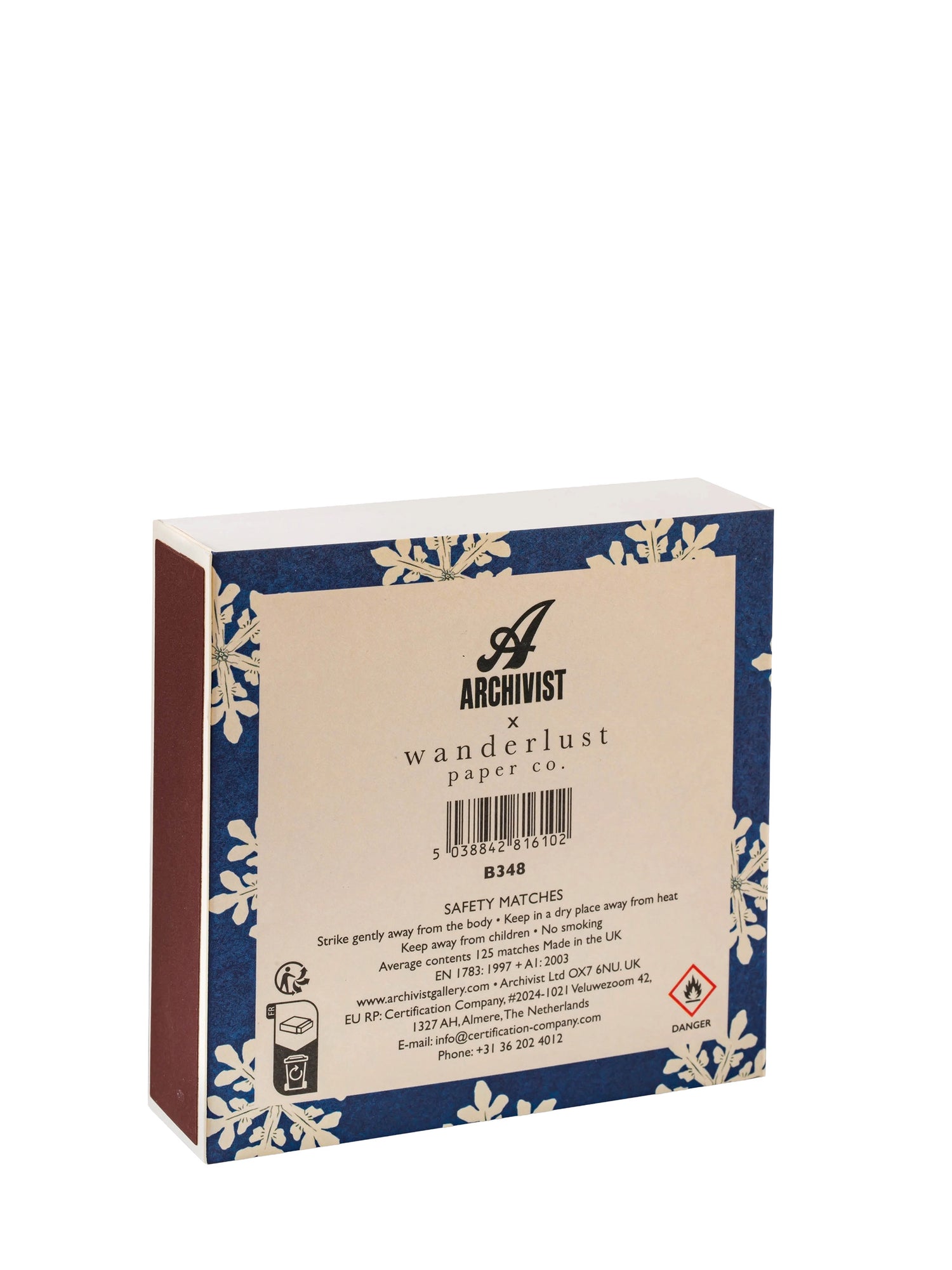Box of safety matches with 'Archivist' branding on a white background