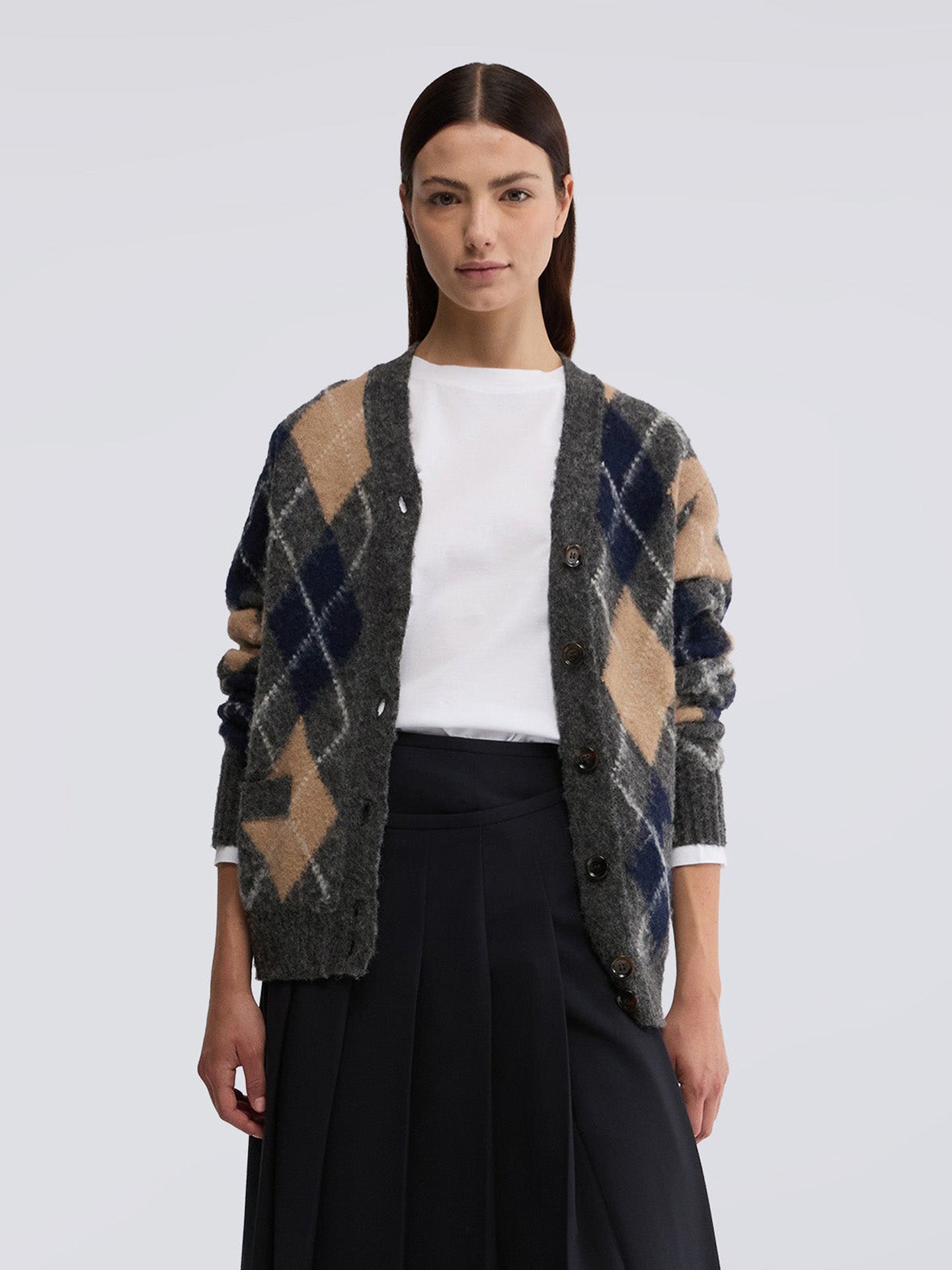 Brushed Shetland wool cardigan, grey