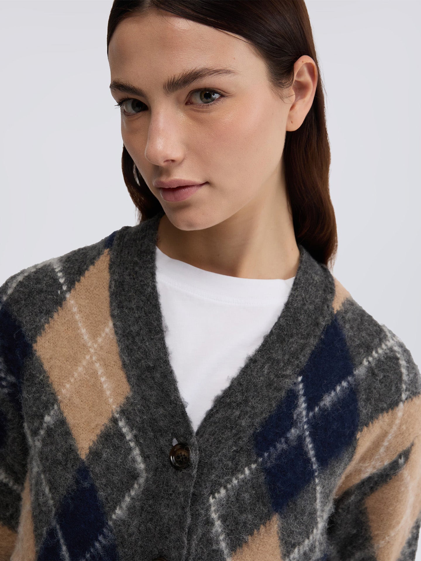 Brushed Shetland wool cardigan, grey
