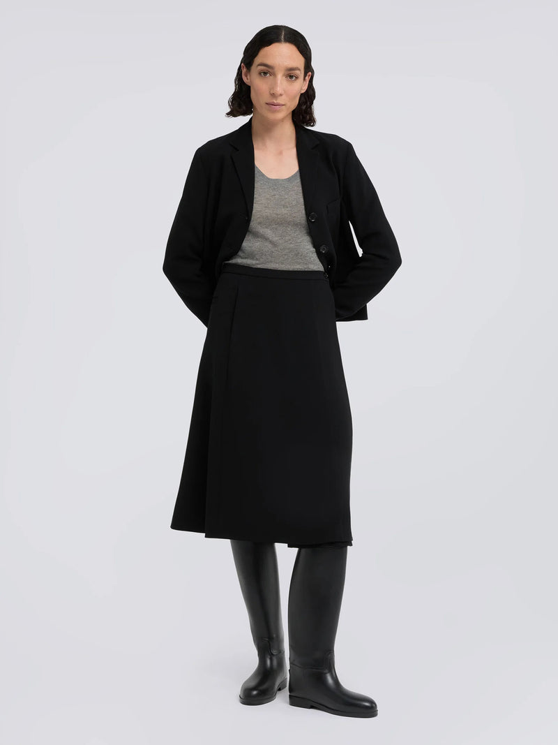 Cady flared crepe wrap skirt, black