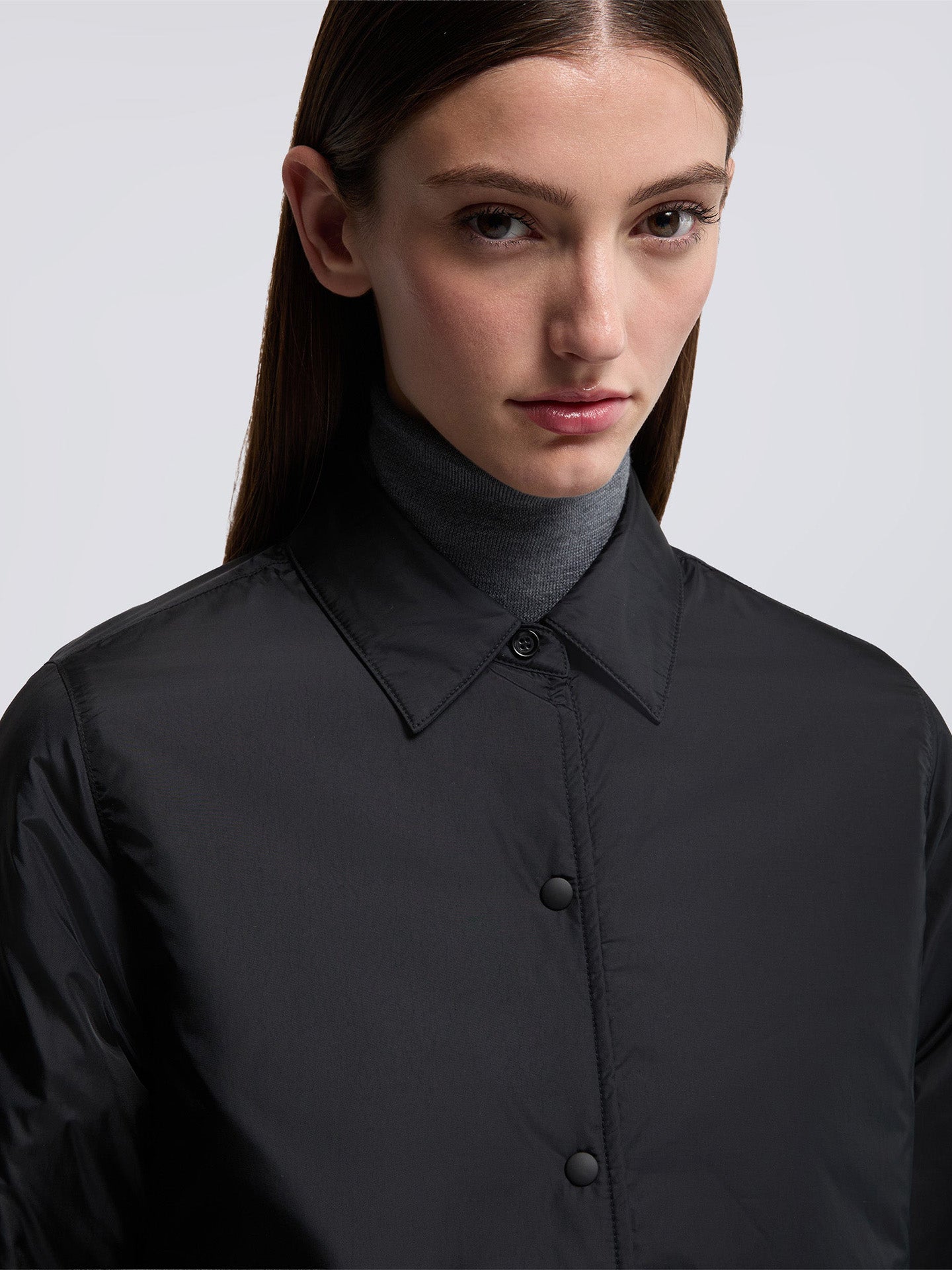 Glue padded nylon overshirt, black