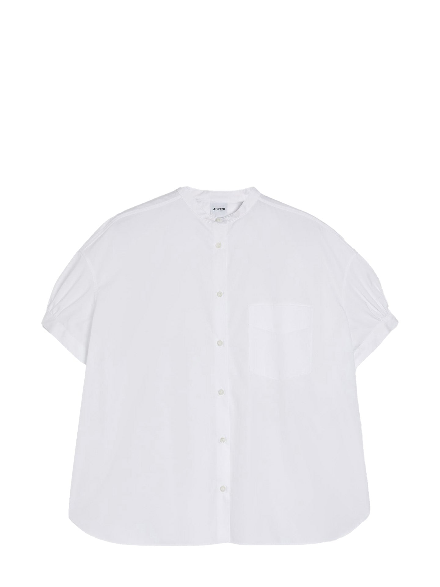 Pure Cotton Poplin Shirt with mandarin Collar, White