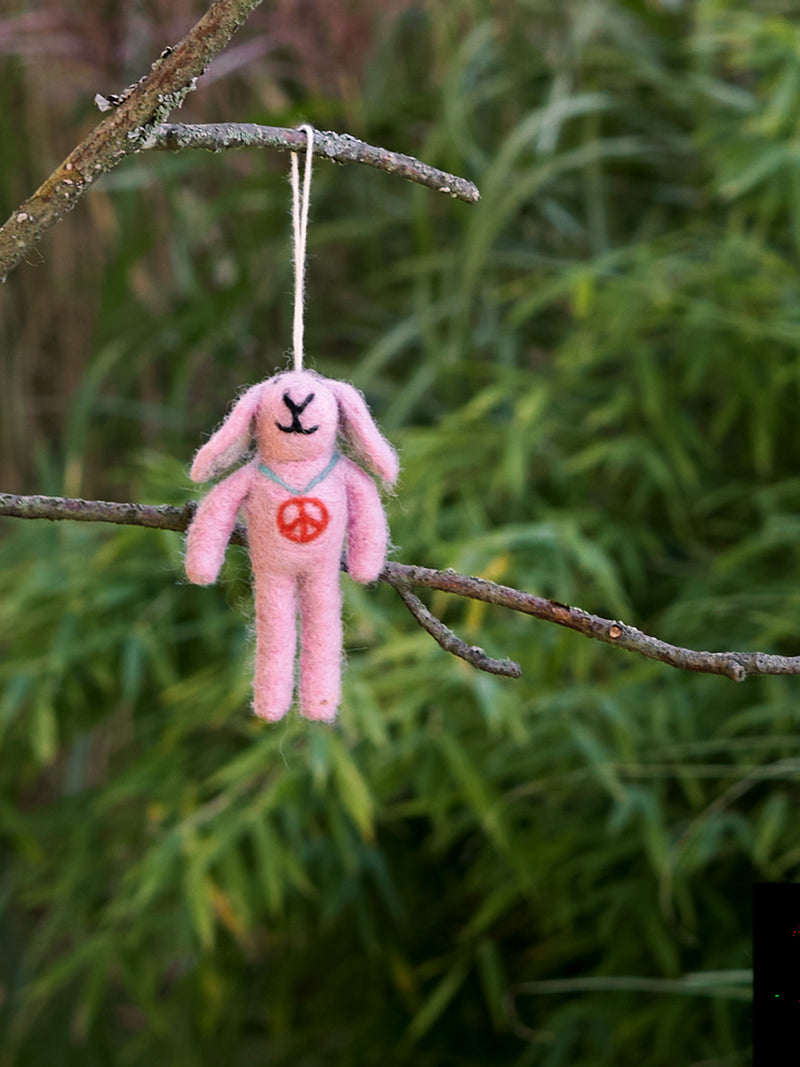 Peace bunny rabbit felted woollen little hanging