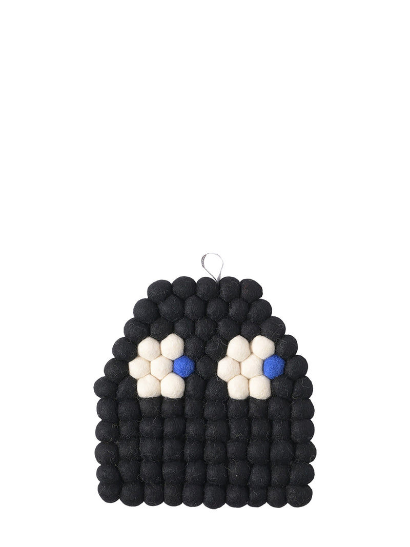 Spooky felted wool trivet, black
