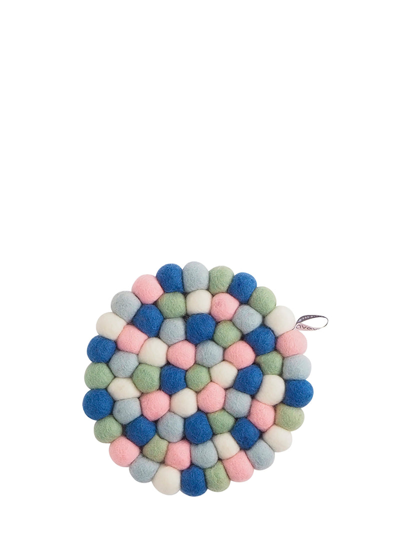 Round felted wool trivet, sea multi