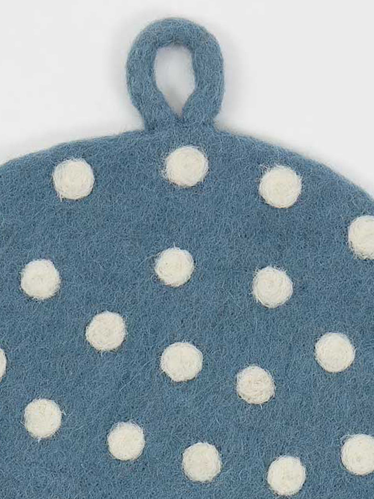 Dot felted potholder, dove blue/white