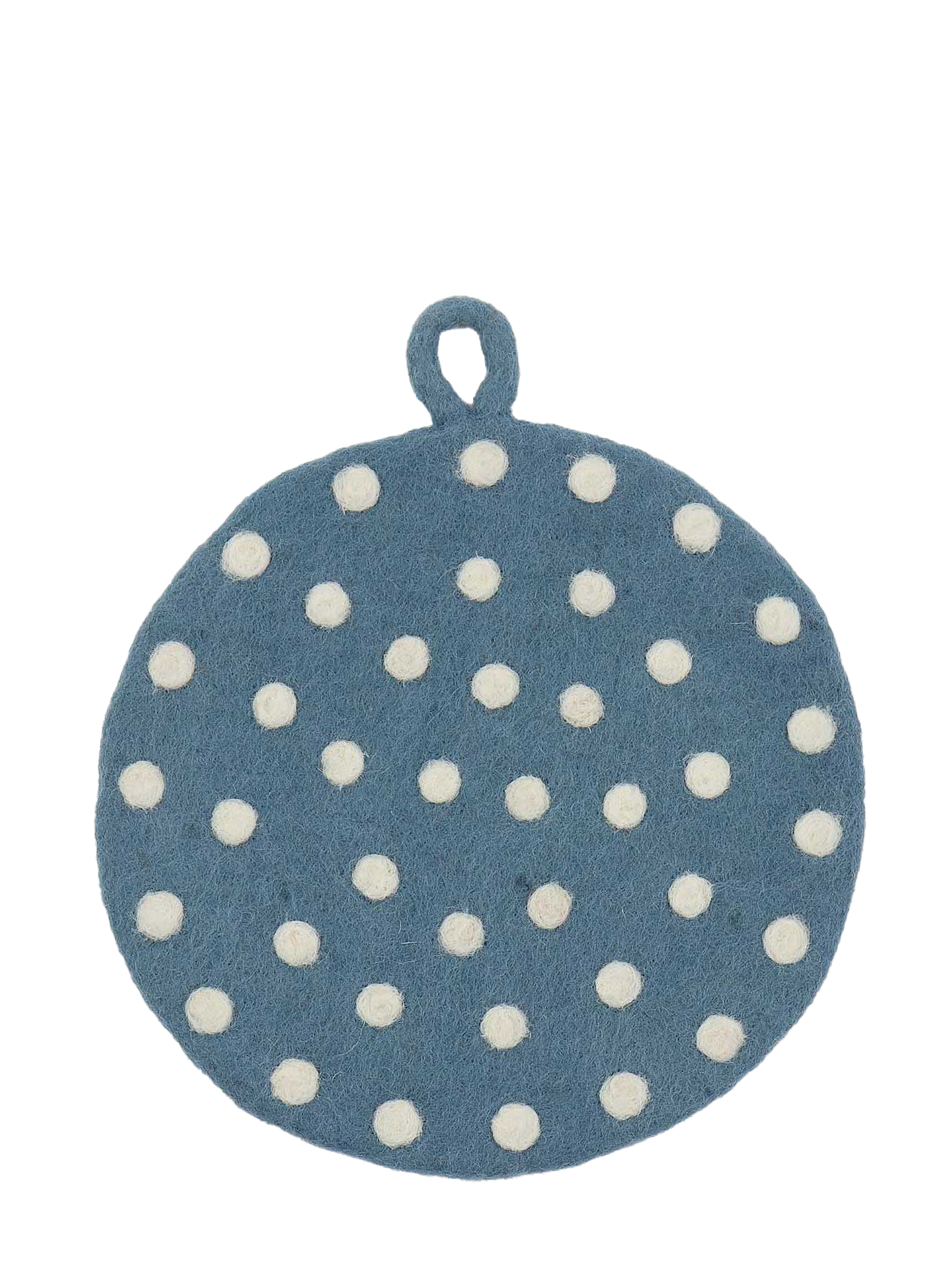 Dot felted potholder, dove blue/white
