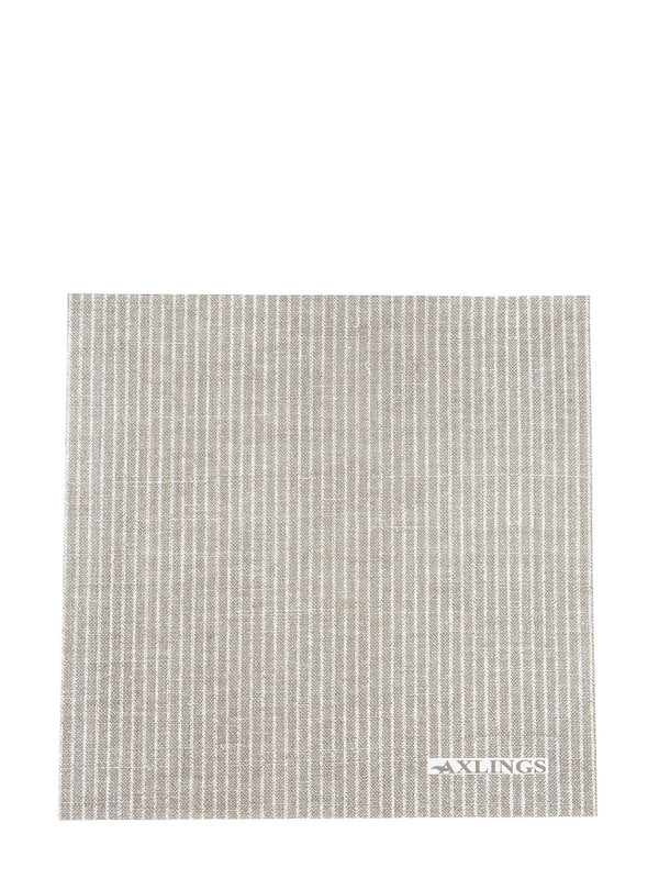 A square printed paper dinner napkin in light beige and white vertical stripe pattern, with the brand name 'AXLINGS' printed in white on the bottom right corner.