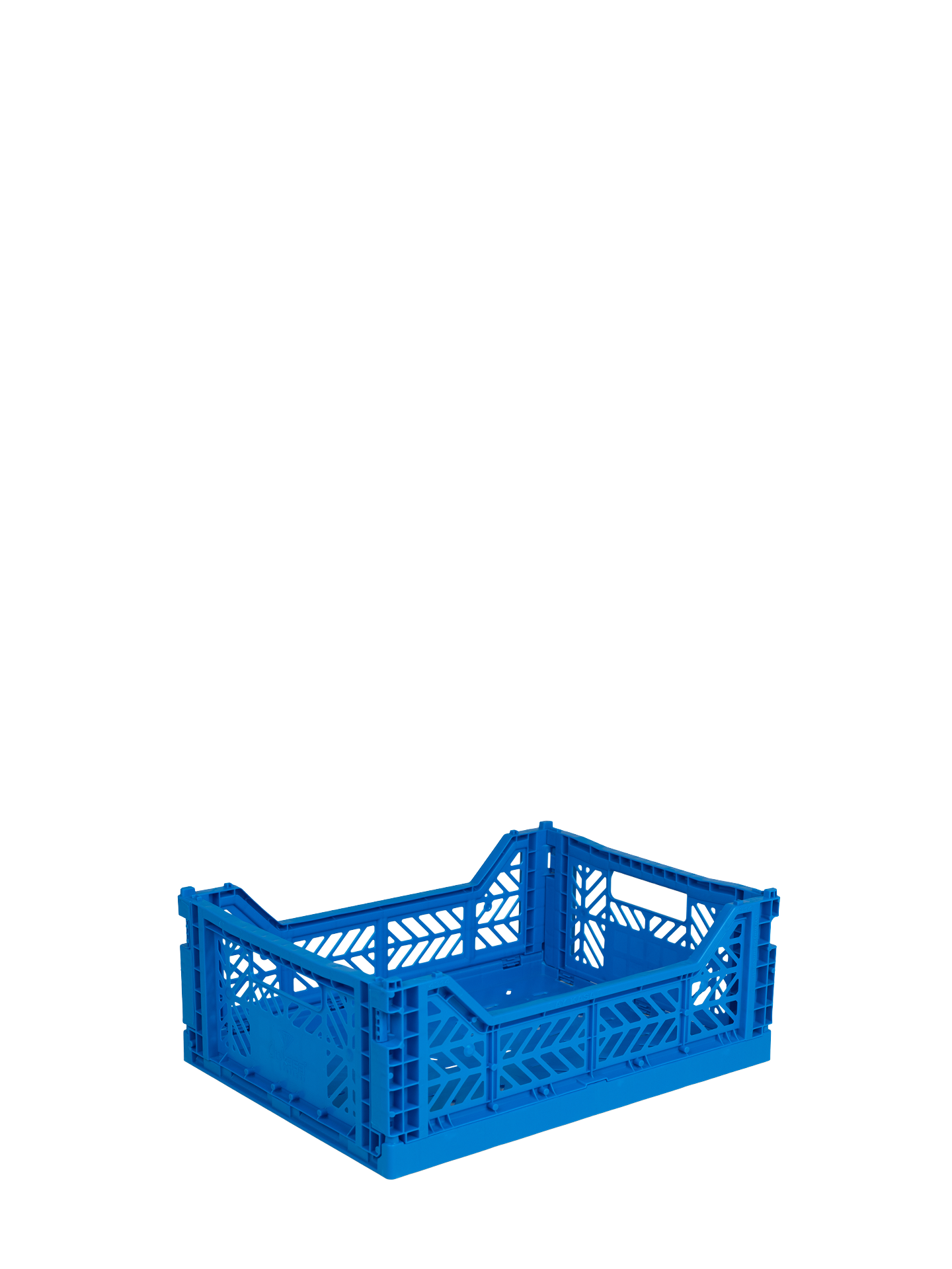 Easy to fold when not in use, the Aykasa medium size plastic storage crate in Electric blue can be stacked on top of each other and the colour range has a perfect hue for any room.