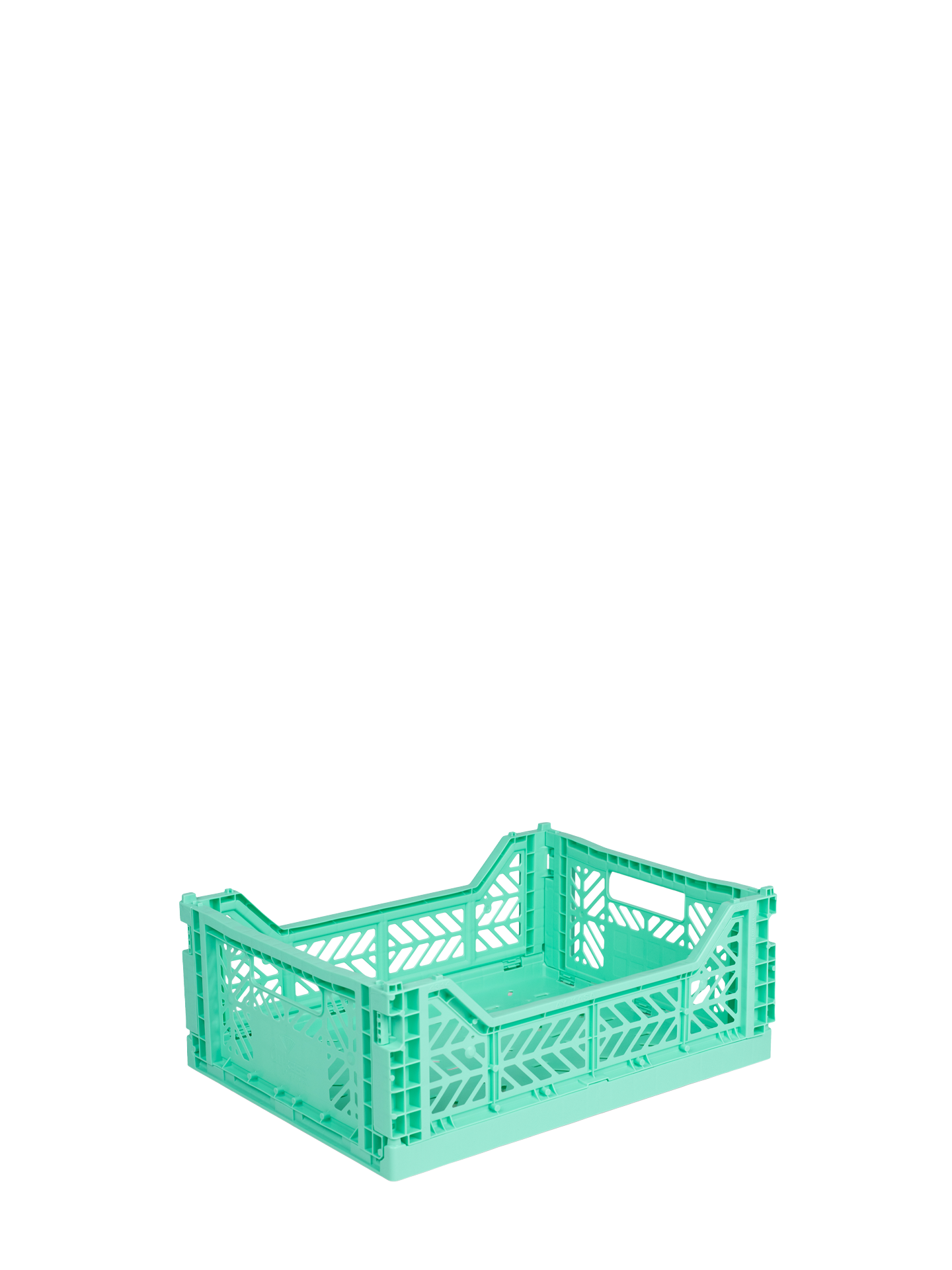 Easy to fold when not in use, the Aykasa medium size plastic storage crate in Mint green can be stacked on top of each other and the colour range has a perfect hue for any room.