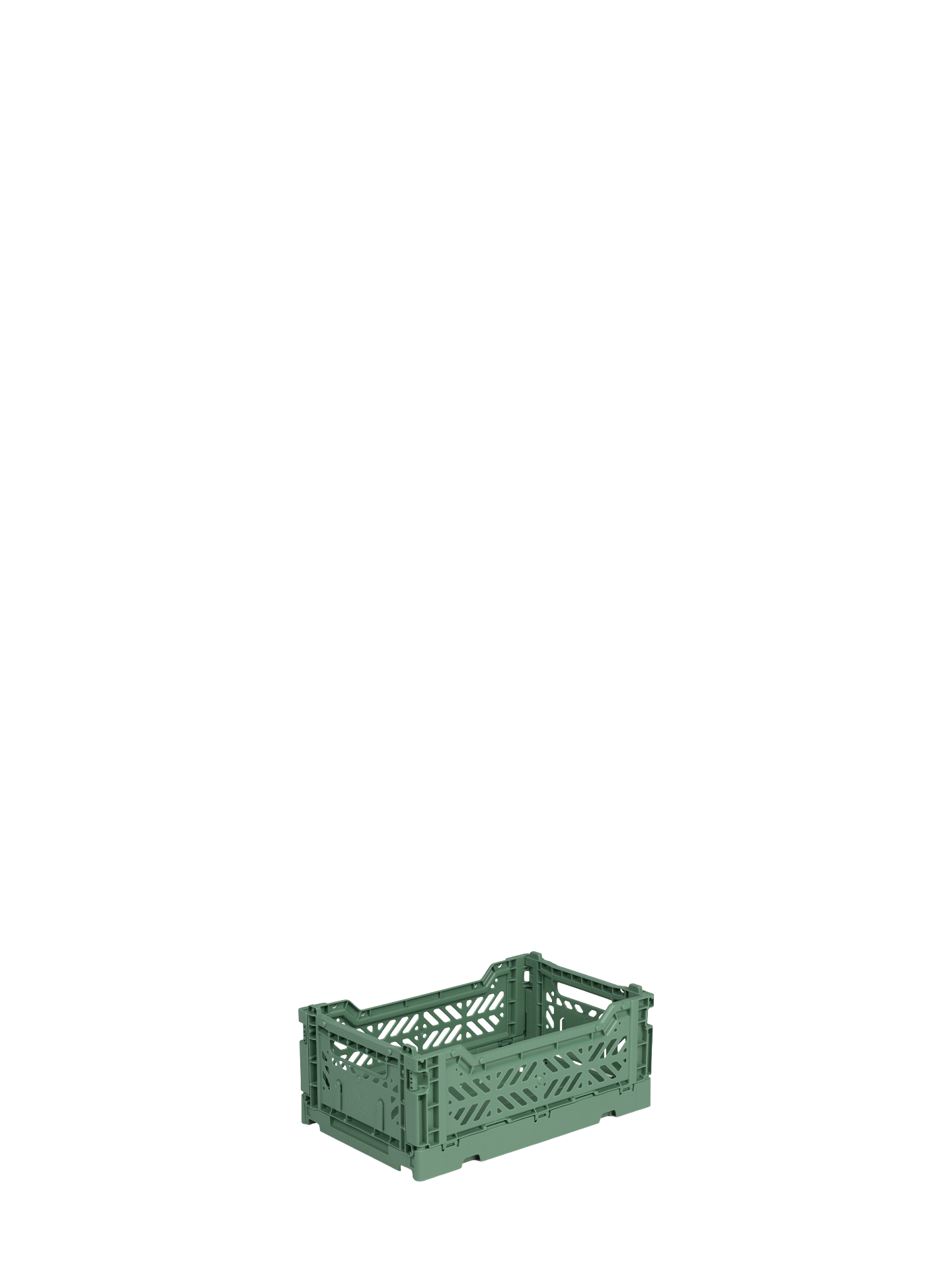 Mini Aykasa crate in lovely sage green is called almond green and it stacks and folds
