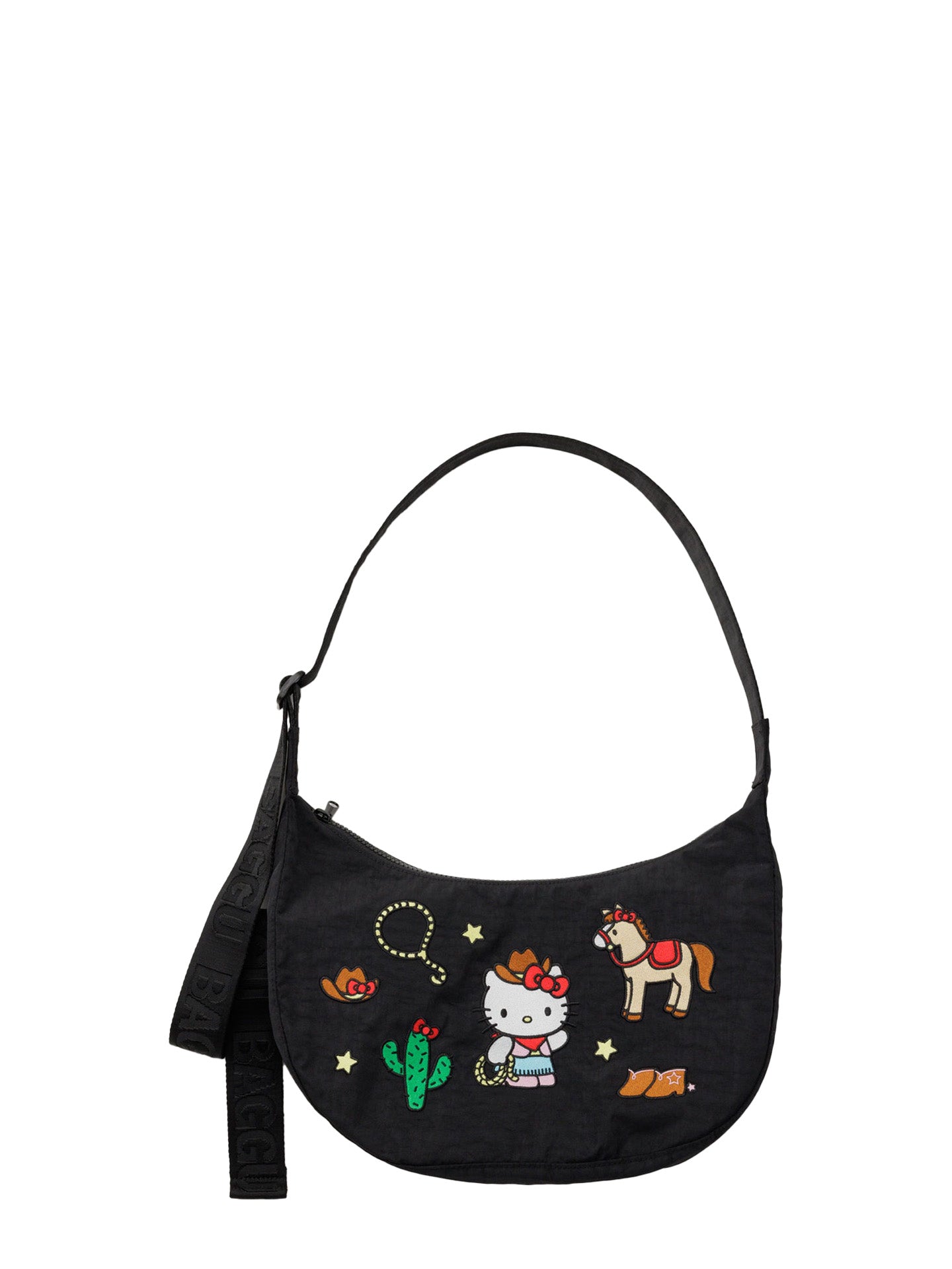 Medium Nylon Crescent Bag, embroidered Hello Kitty Western